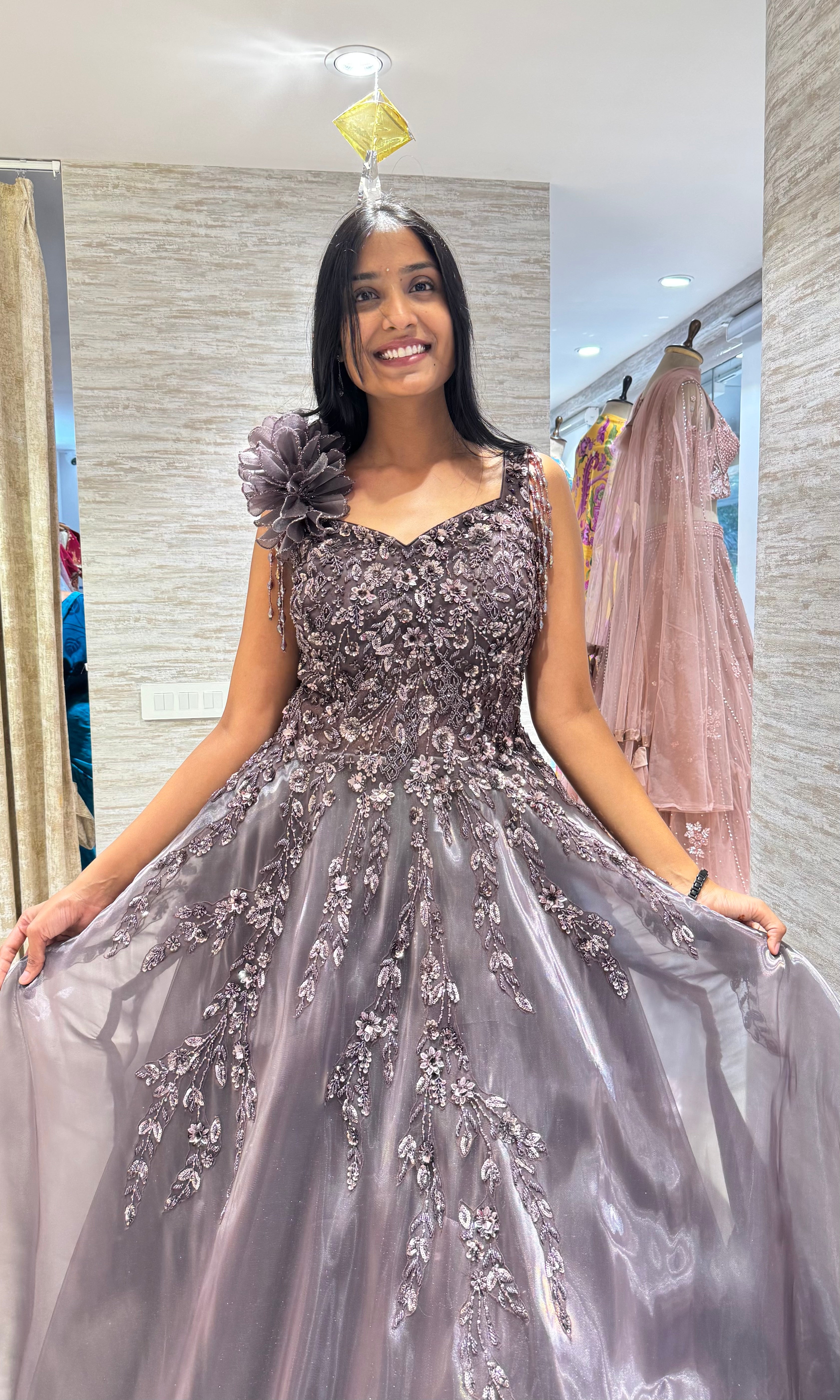 Purple FLORAL Embellished Gown