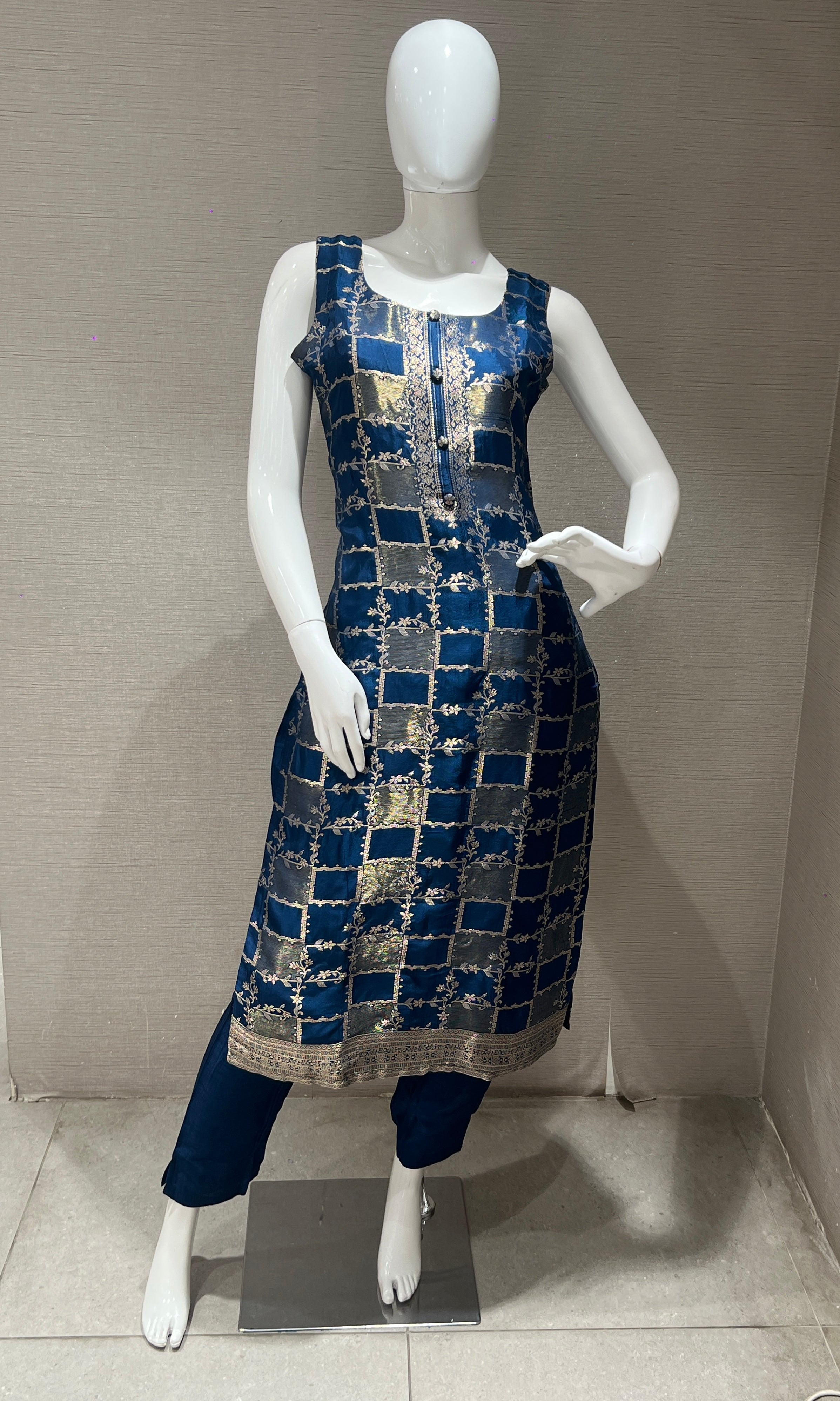Blue kurta set Zari weaving 3333