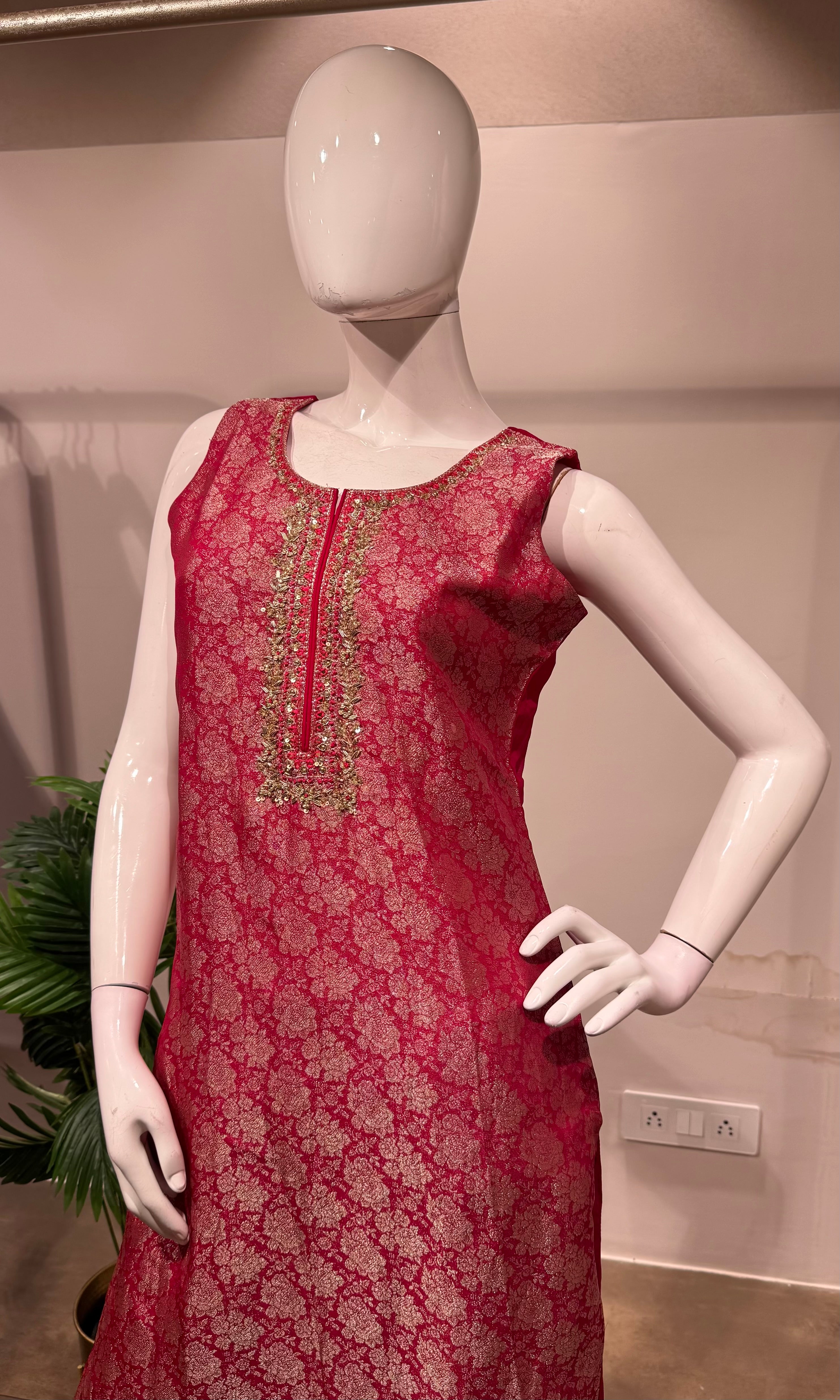 Rani pink banarasi kurta set