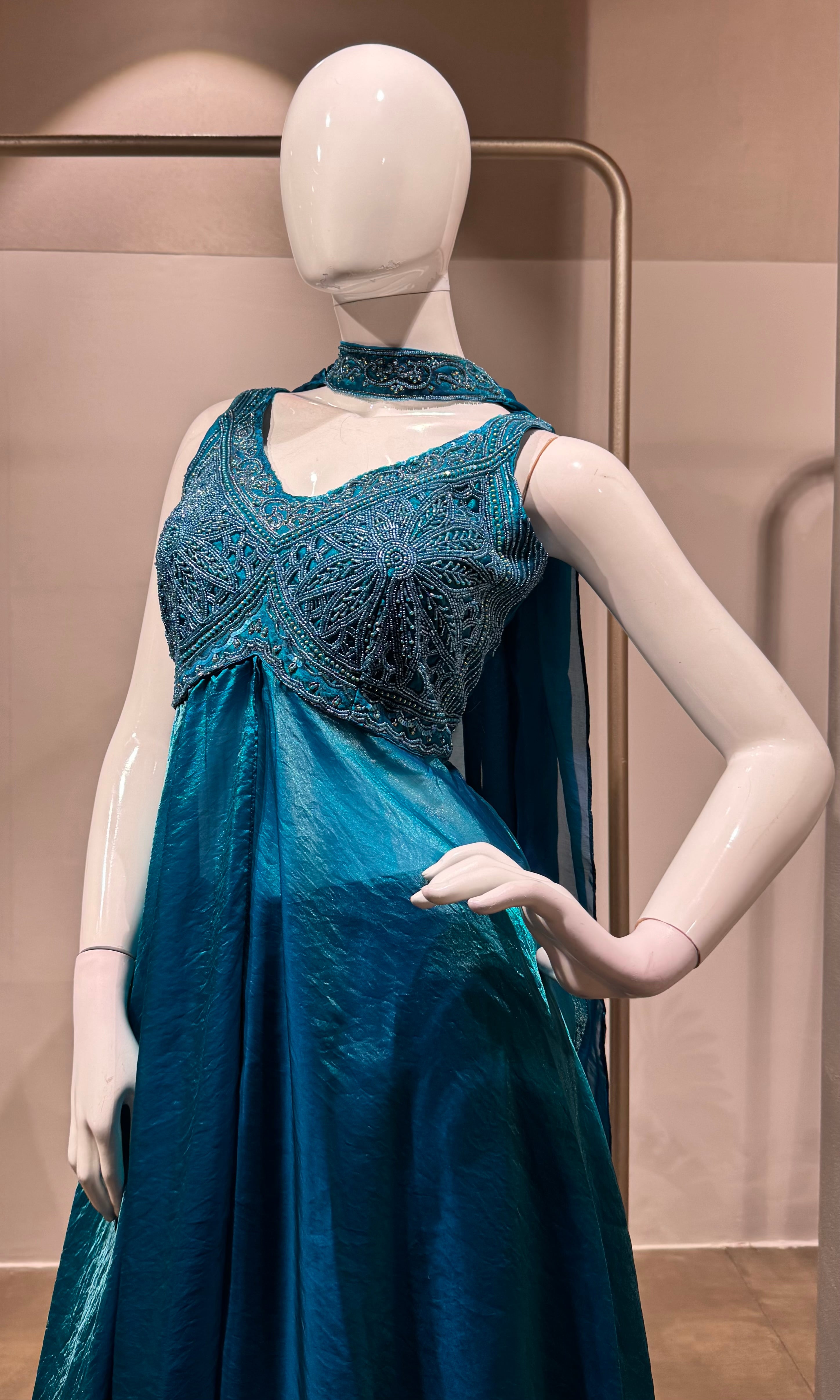 RAMA BLUE EMBROIDERY SHIMMER PALAZZO SET