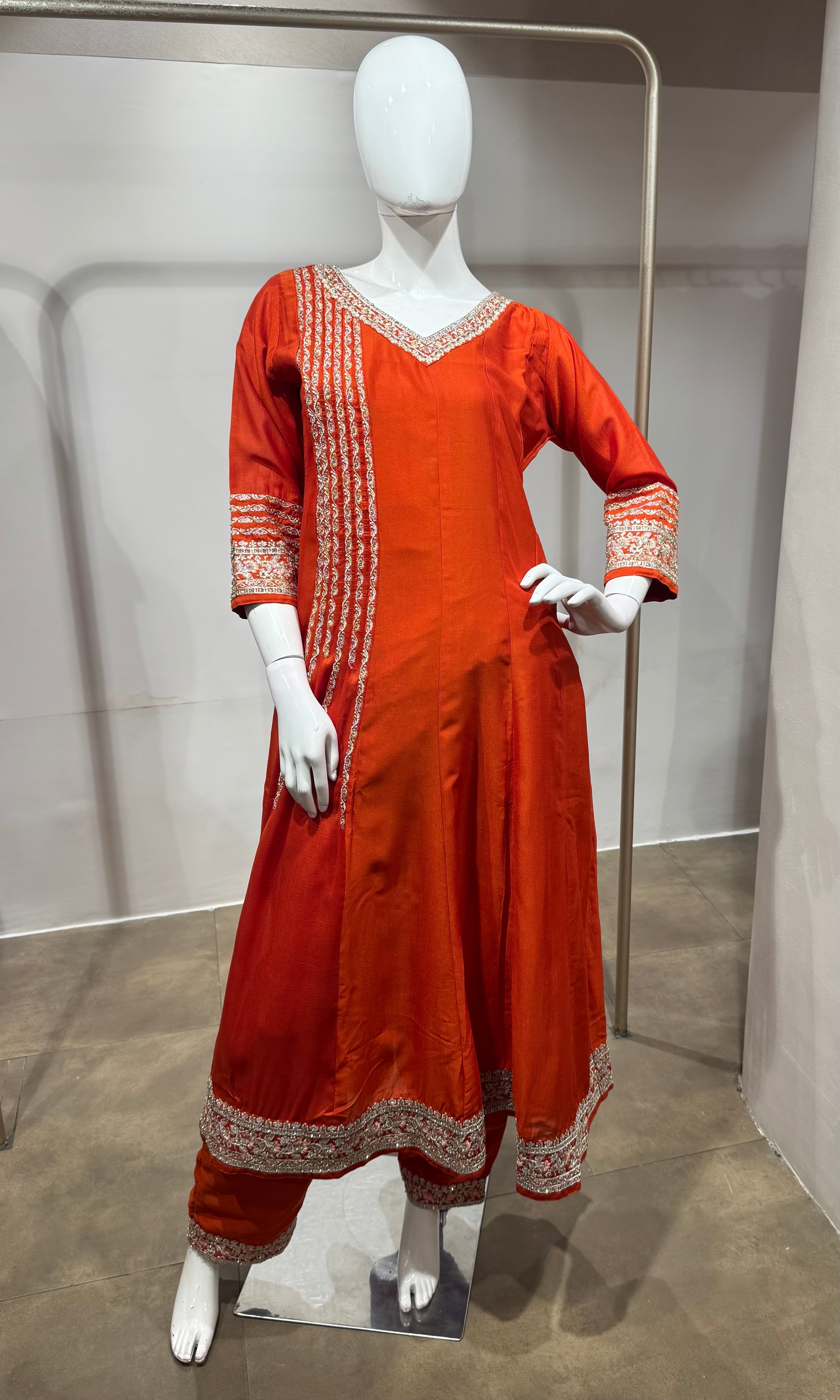 Orange Golden ethnic anarkali set