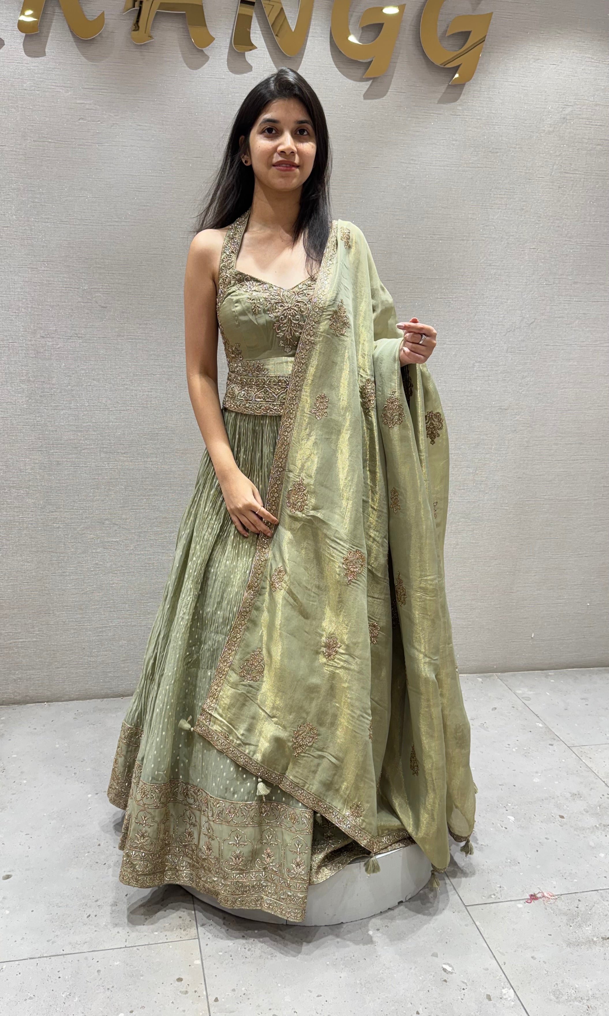 PISTA Green Embroidered Lehenga