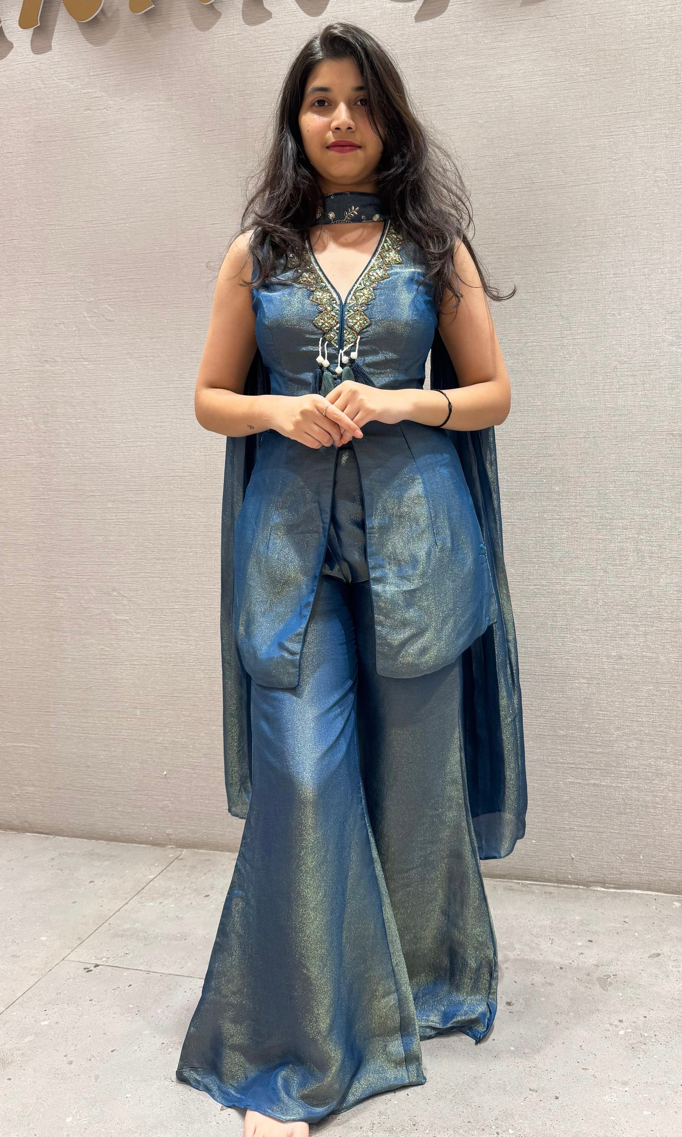 Midnight Teal Embroidered Indo-Western Co-ord Set