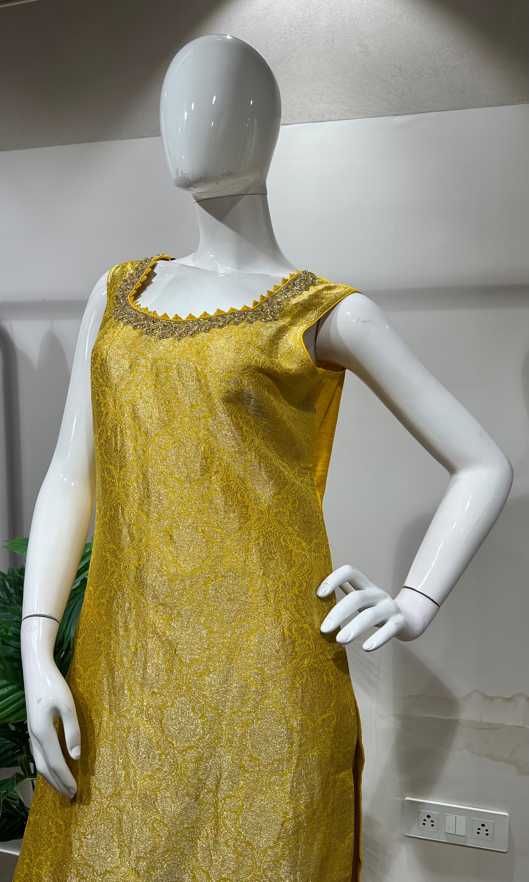 Yellow Banarasi embroidered kurta set