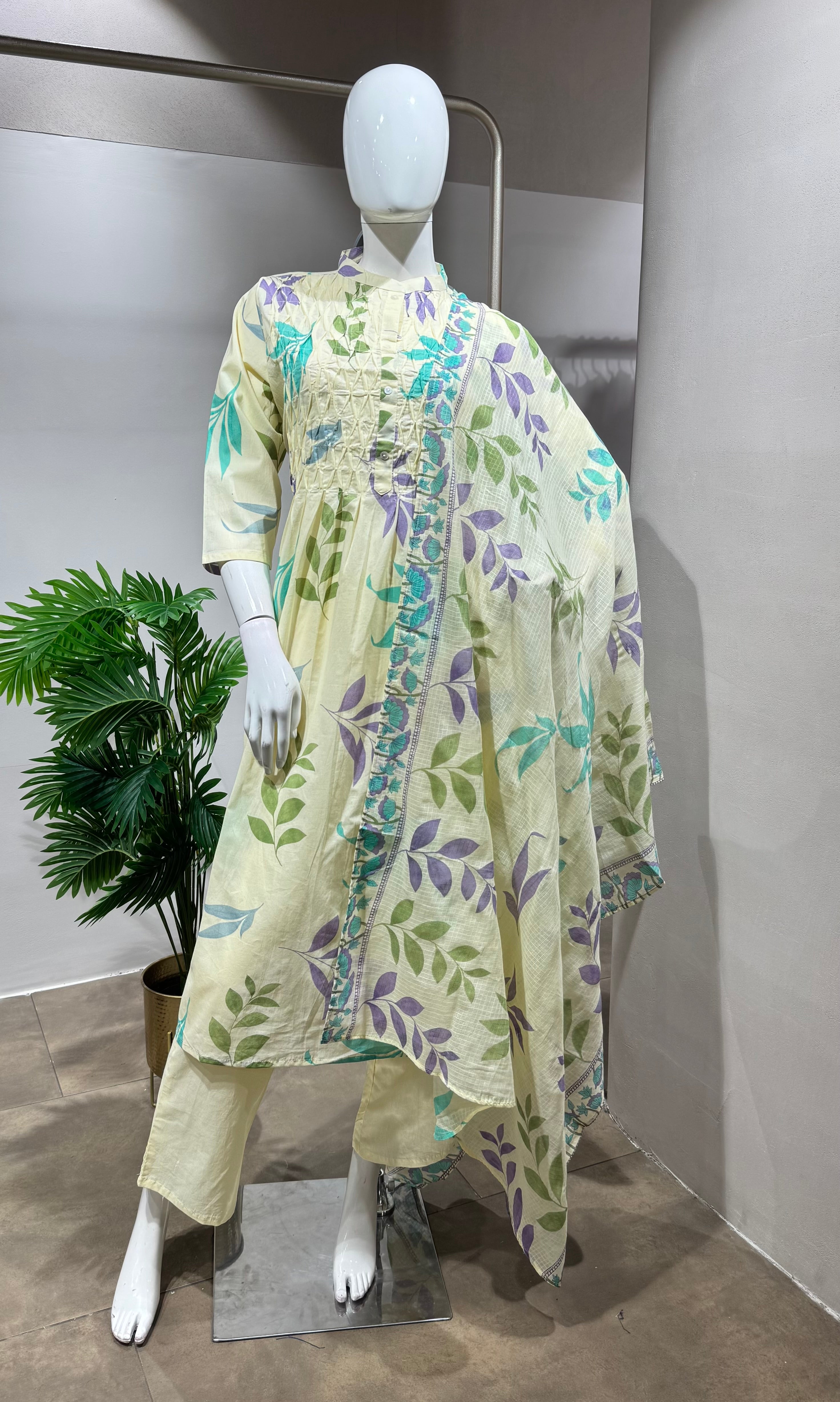 BLUE Leaf Design Spring-Summer Kurta Set