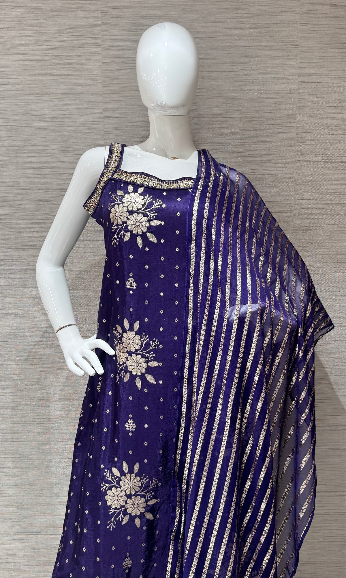 Purple silk golden Embroidered kurta set