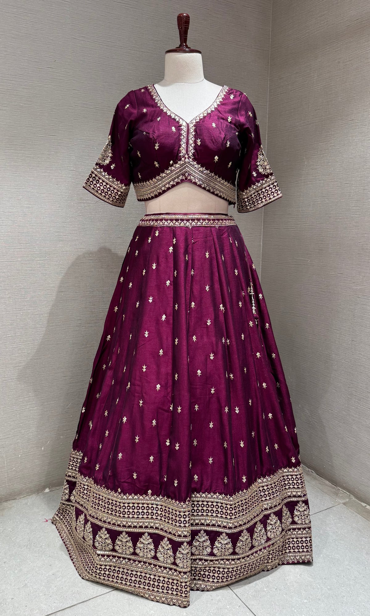 Royal Plum wine Lehenga Choli with Zari Borders