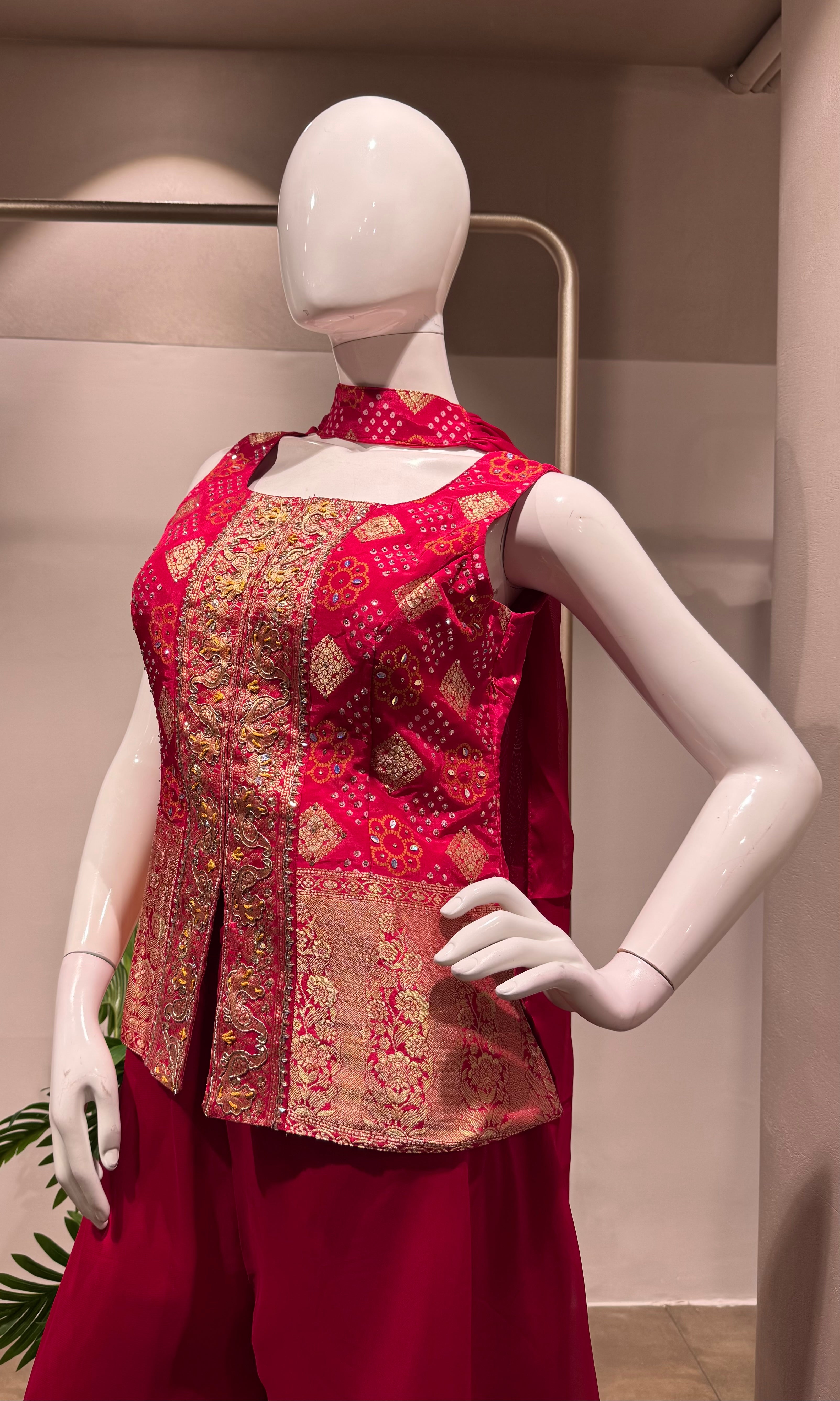 PINK EMBROIDERED PEPLUM PALAZZO SET