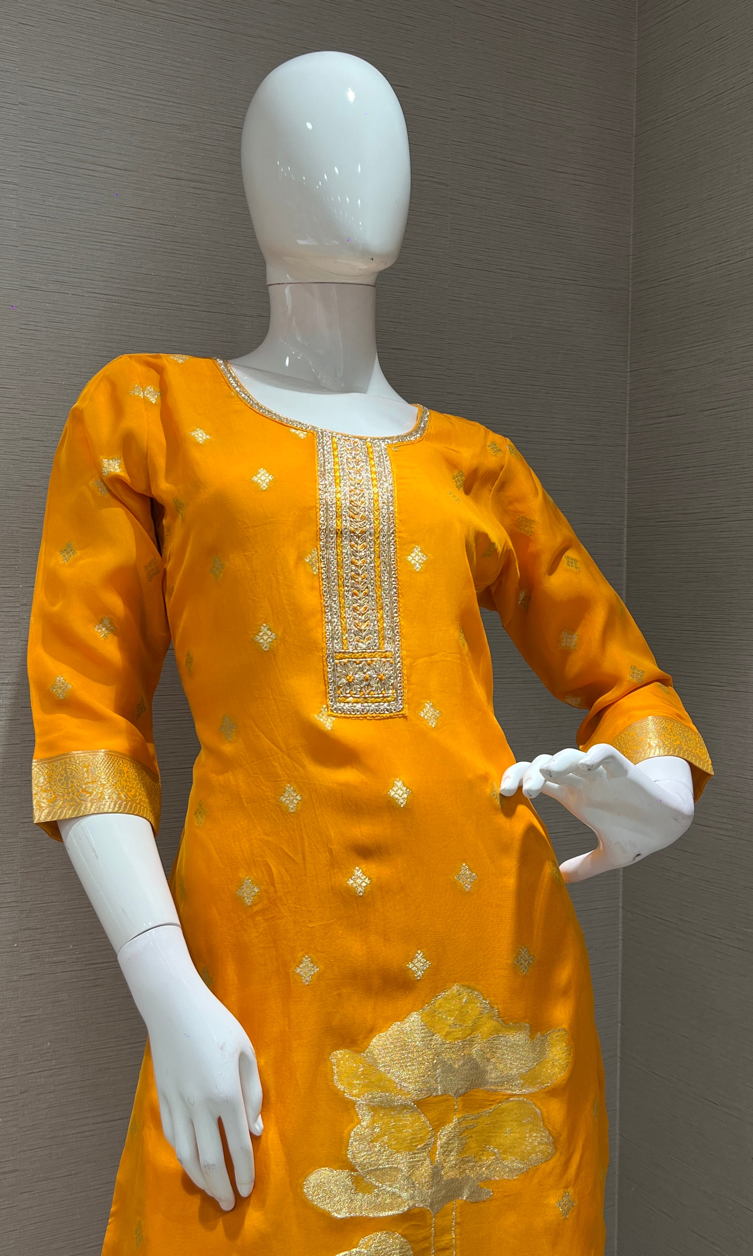 MUSTARD GOLD EMBROIDERED KURTA SET