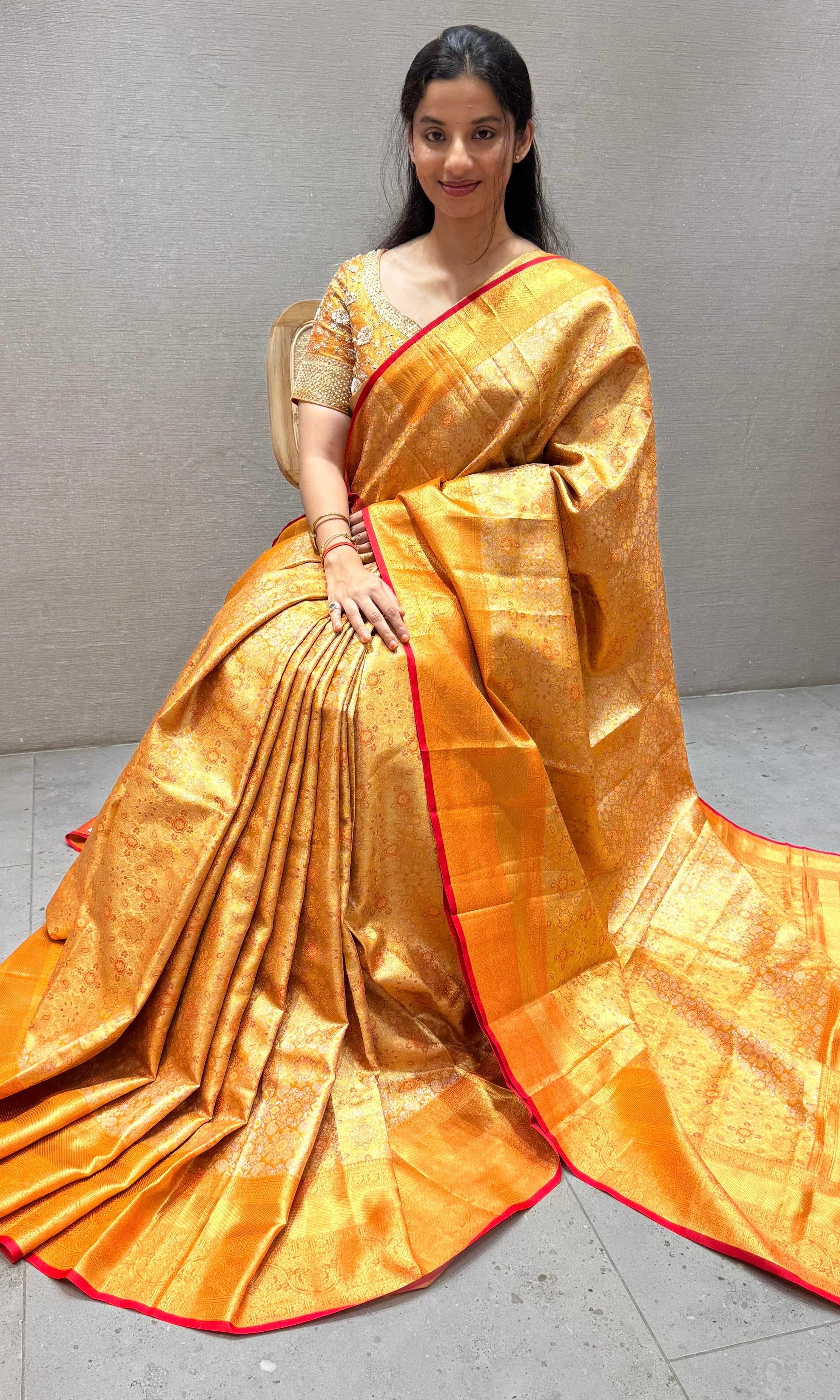 Orange saree with ready blouse