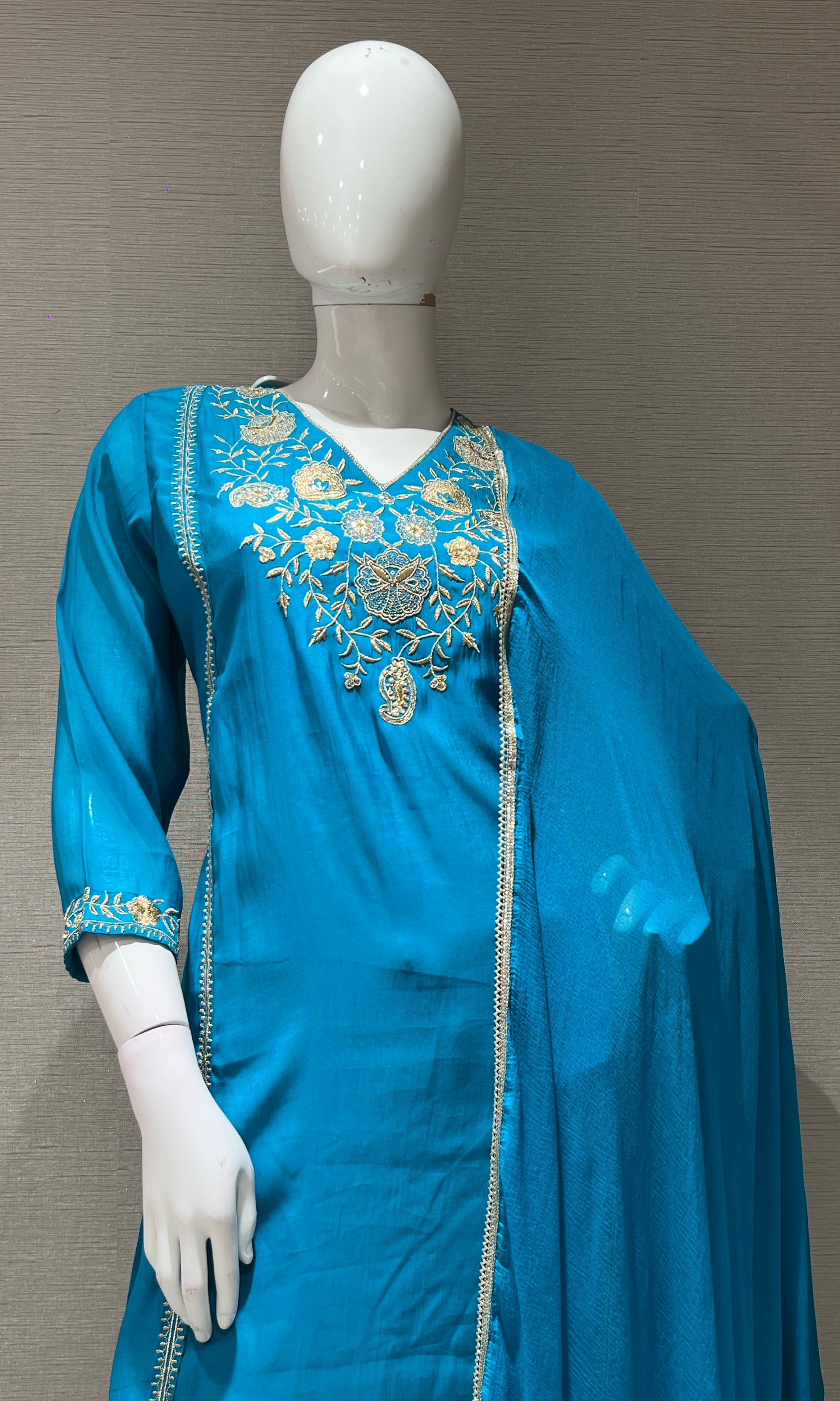 RAMA GOLDEN FLORAL EMBROIDERED KURTA SET