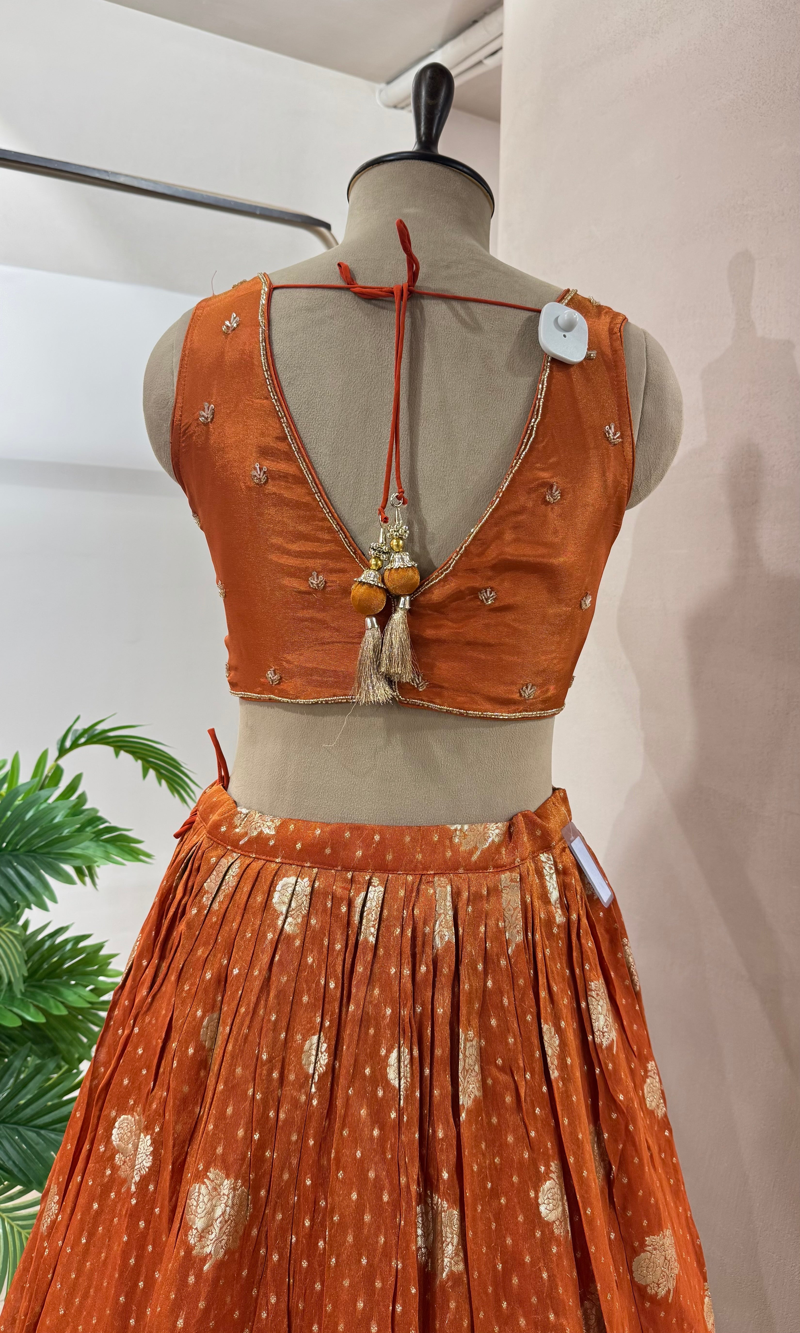 RUST GOLDEN LEHENGA WITH STRIPED DUPATTA