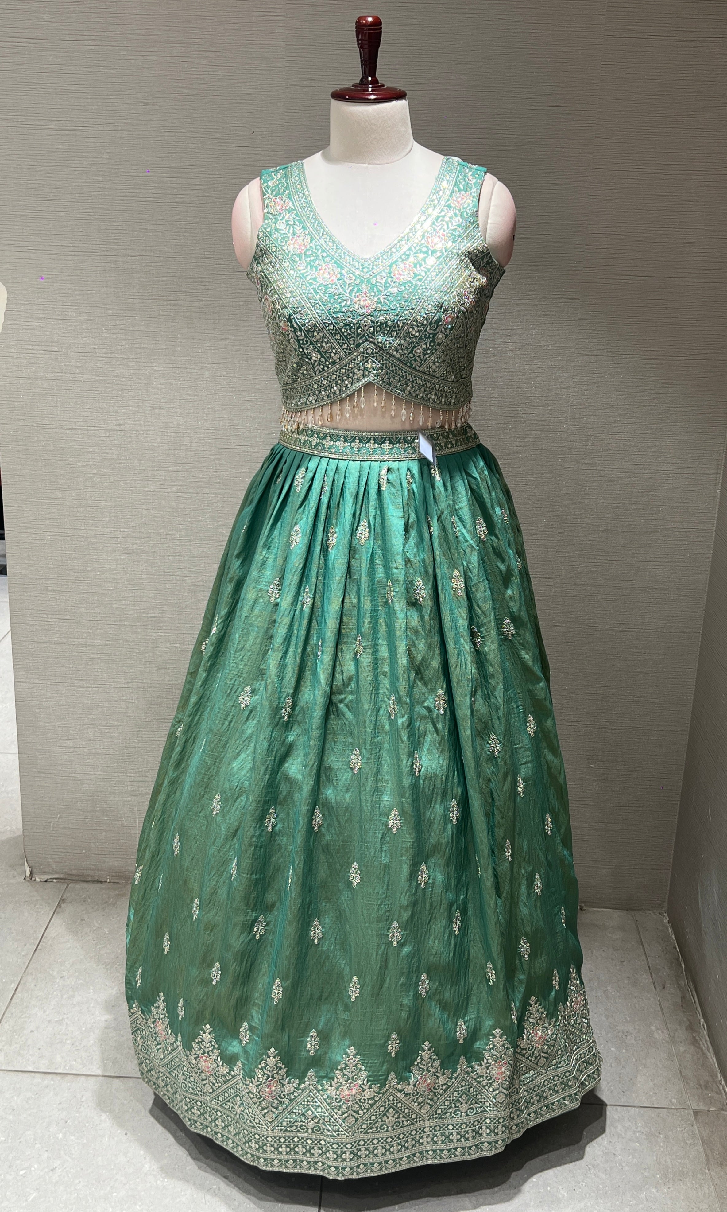 Sea Green Embroidered Sequinned Lehenga