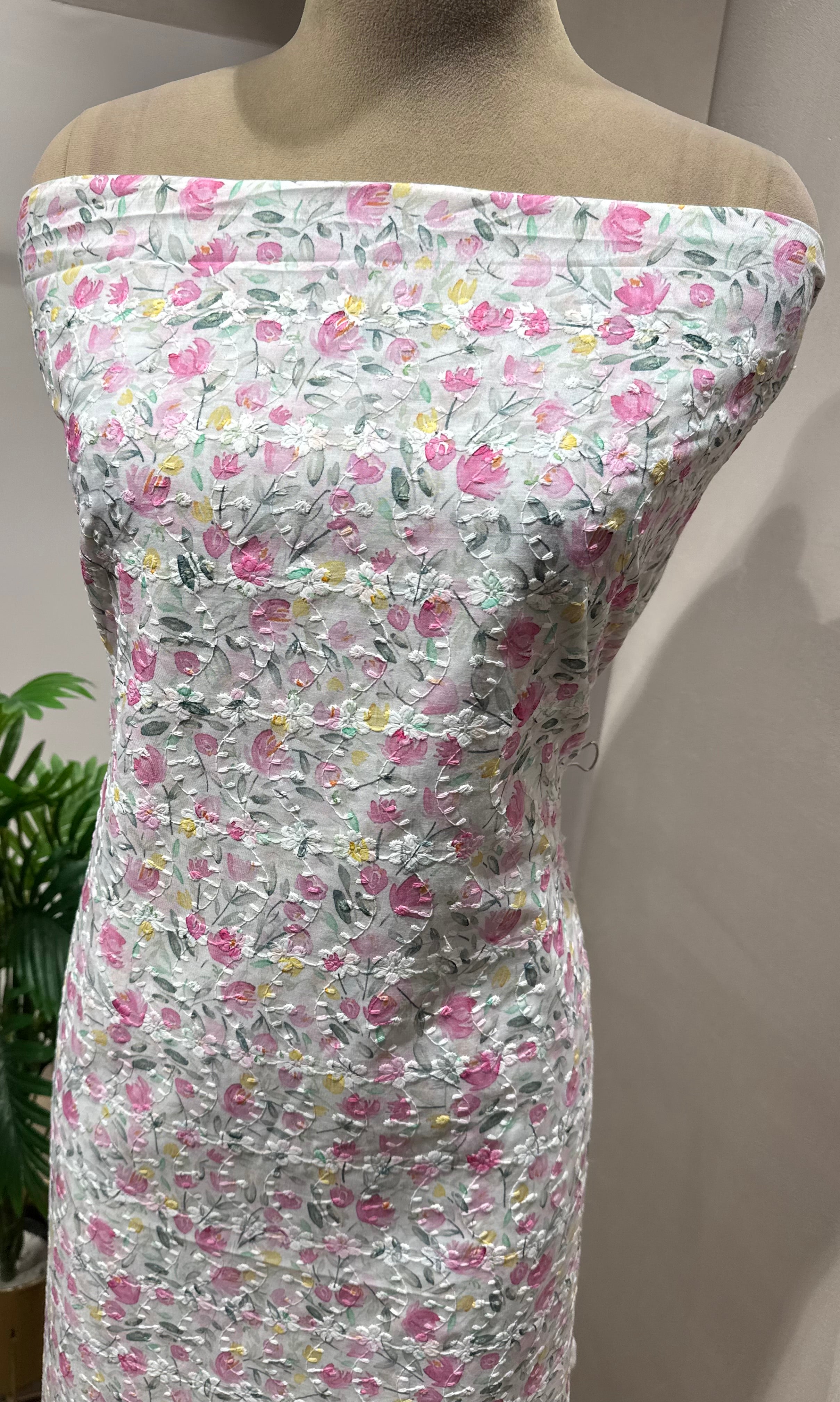 PINK Floral Embroidered DRESS MATERIAL