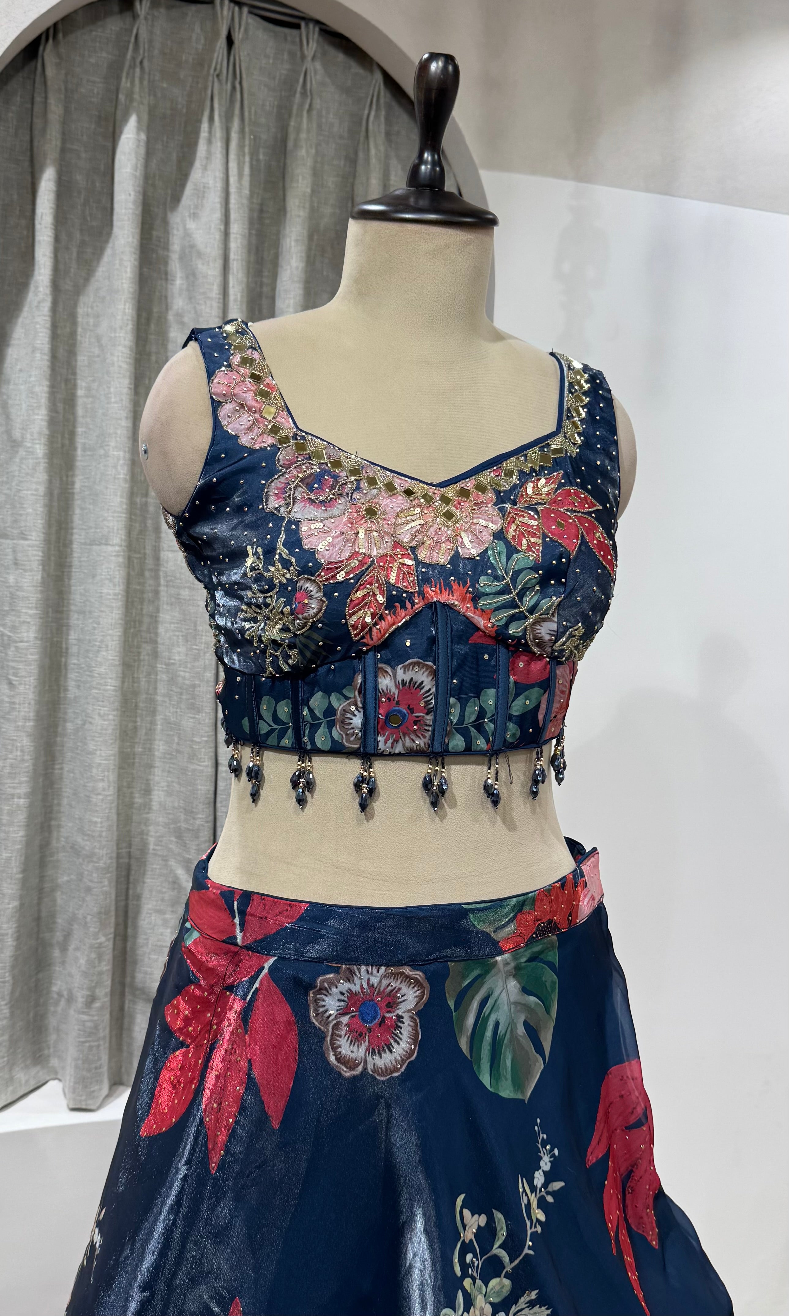 Navy Blue Floral Symphony sharara Set