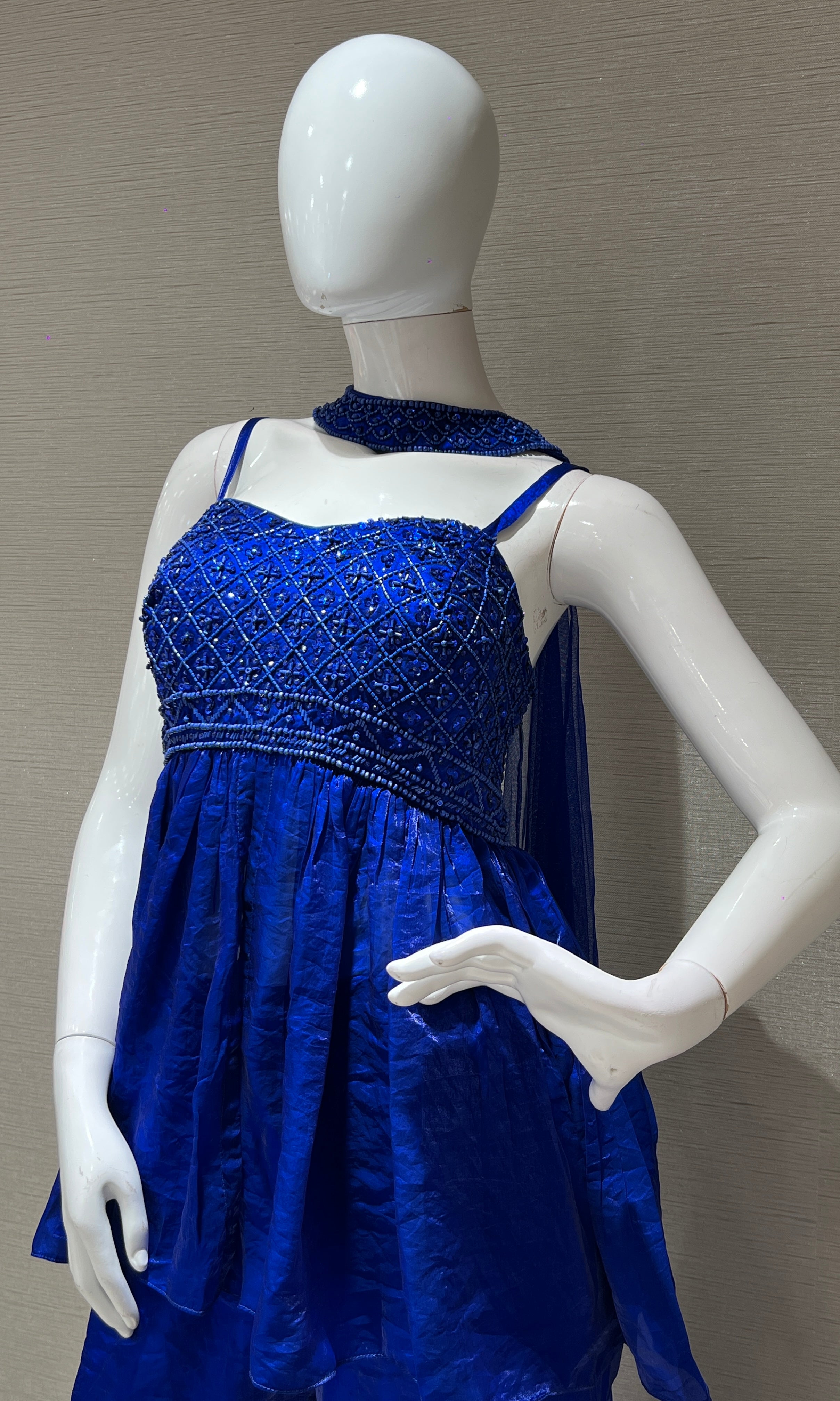 metallic Blue sharara set with peplum top