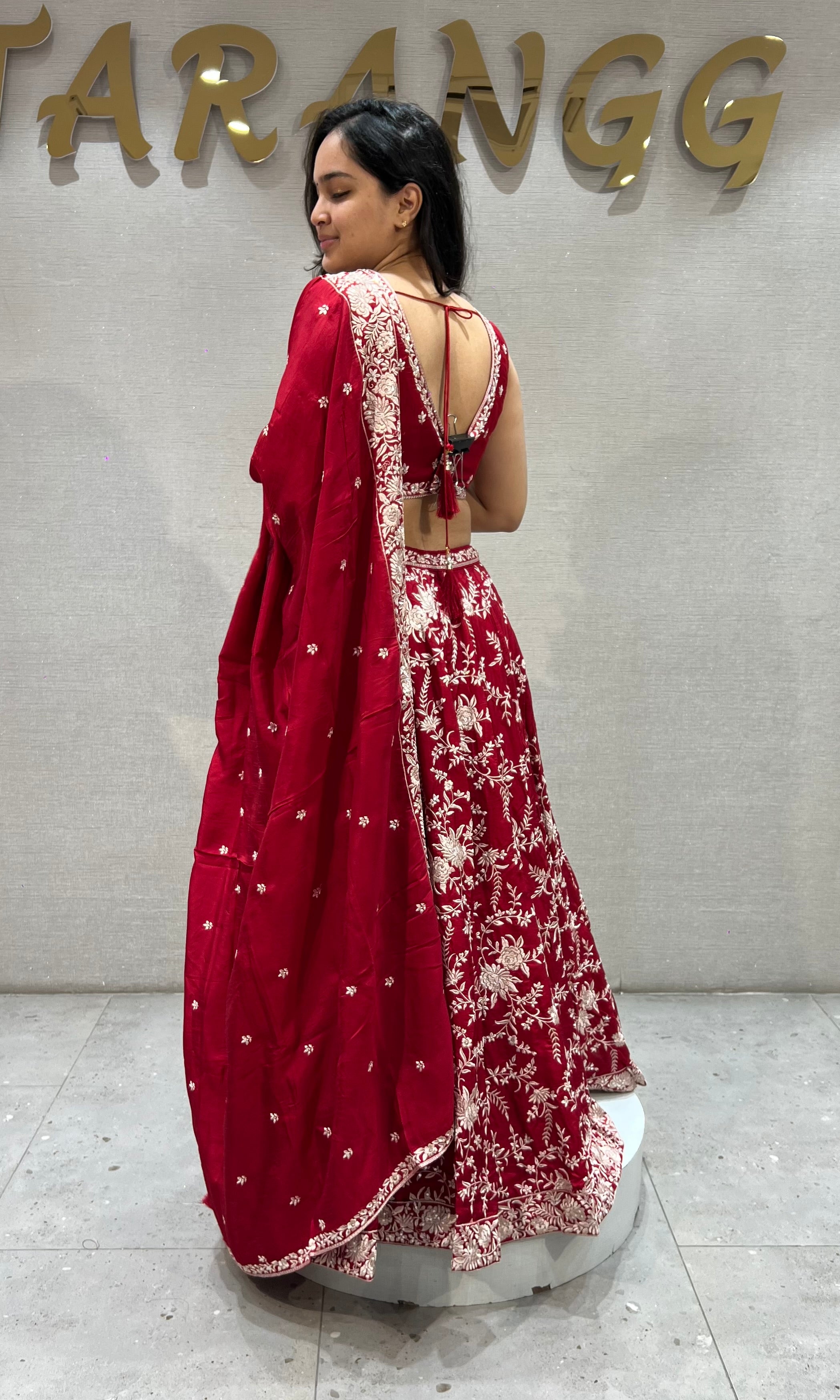 Maroon & Silver Floral Ethnic Lehenga Set with Dupatta