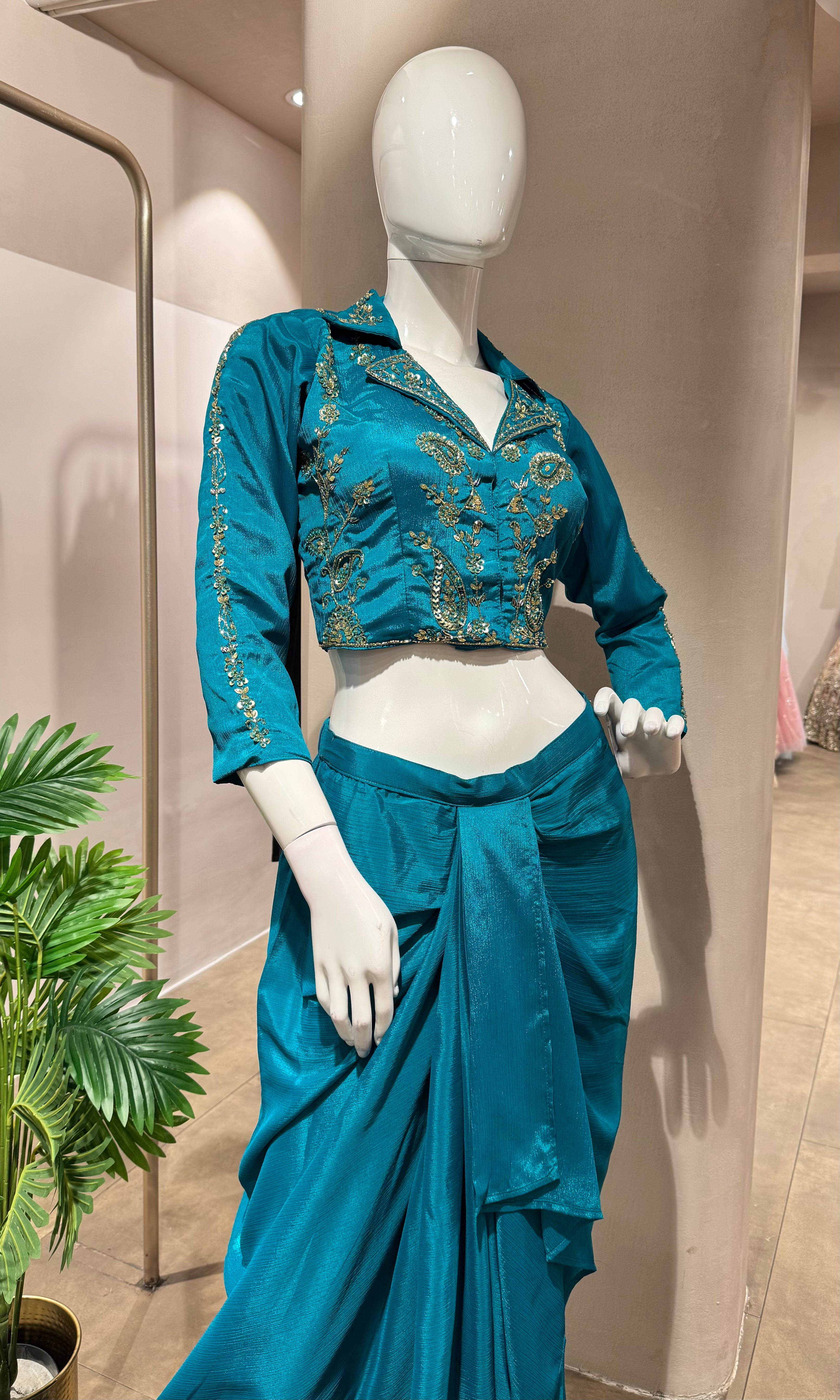 RAMA BLUE  DRAPE SKIRT WITH BLOUSE