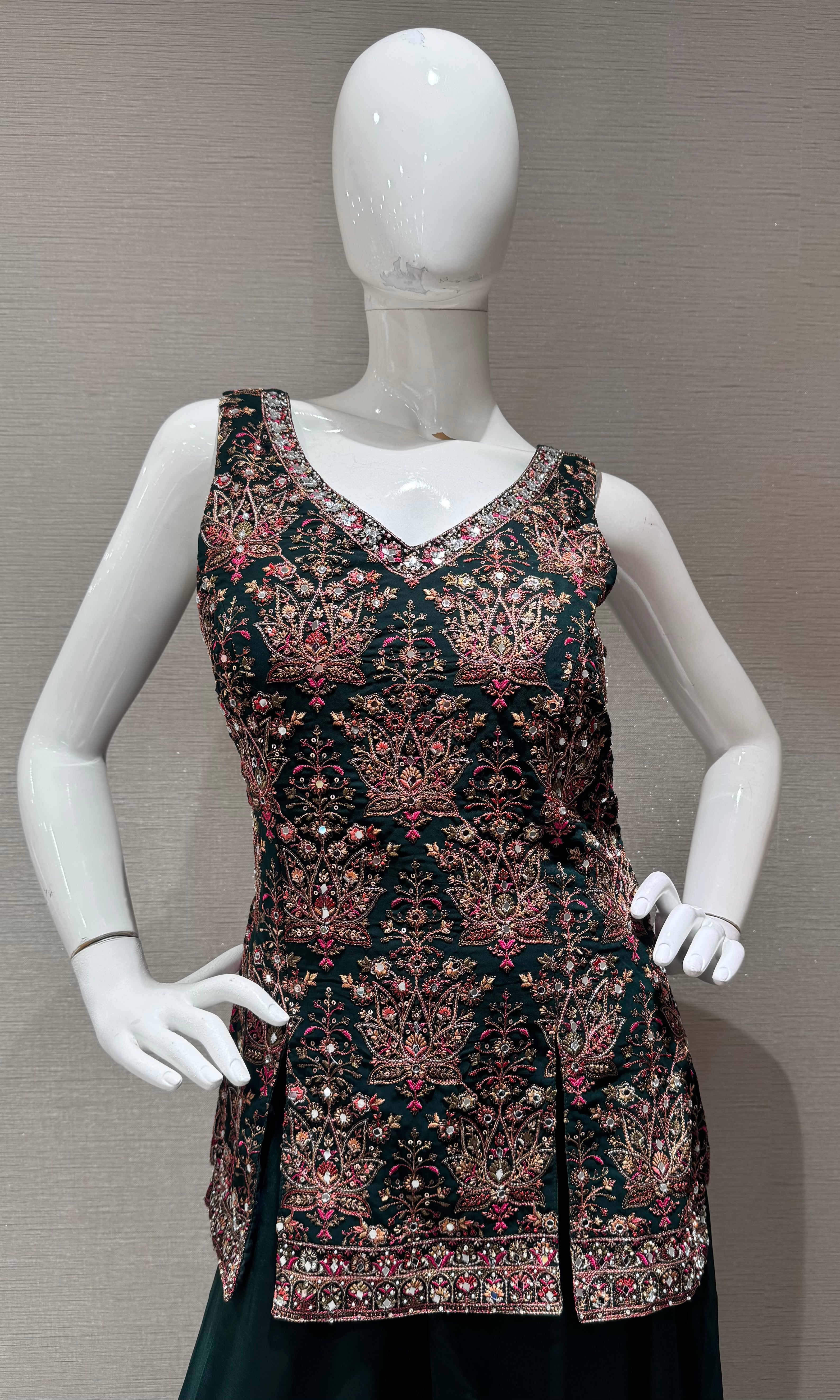 Bottel Green Floral Embroidered Palazzo set
