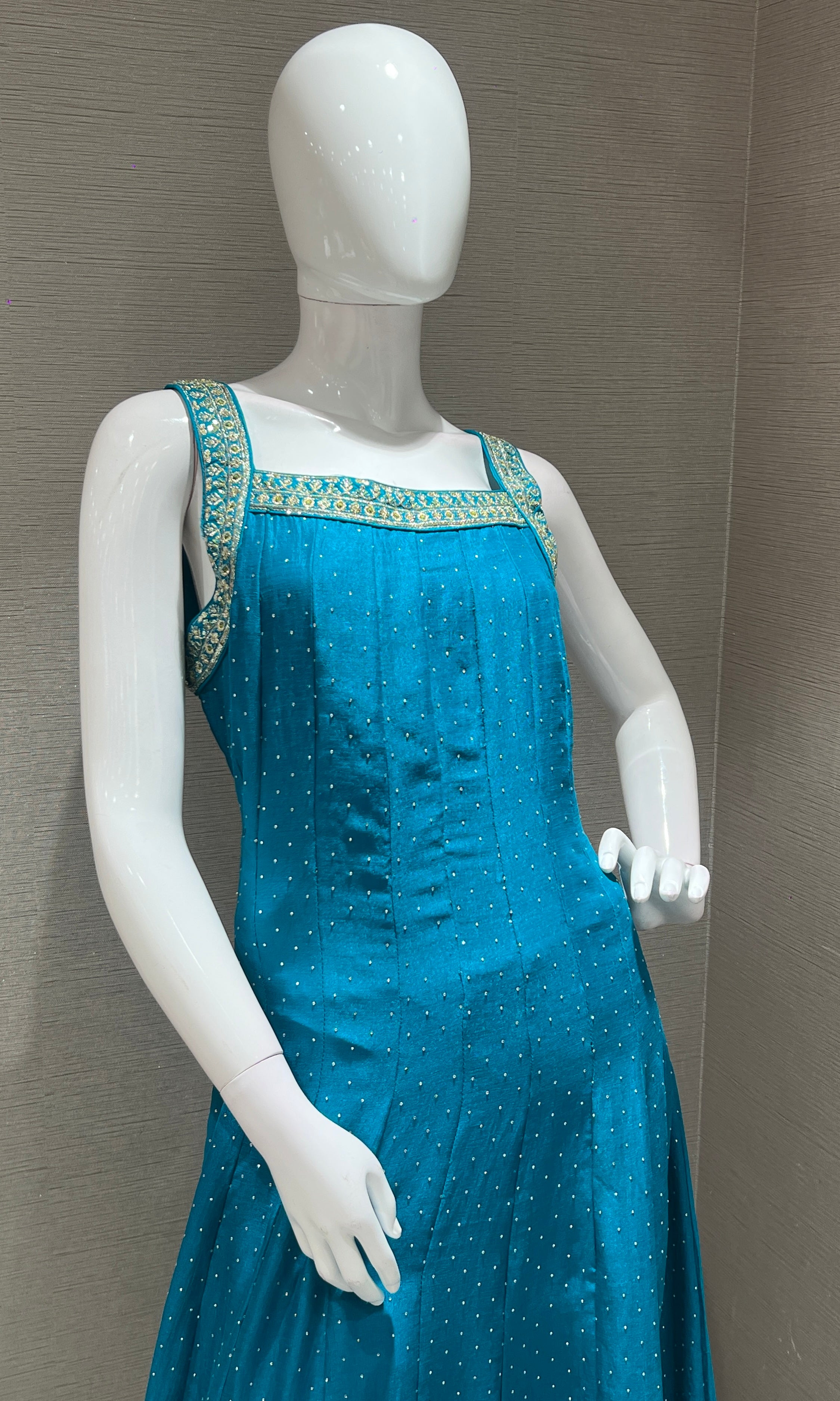 Rama blue kurta set with contrast dupatta