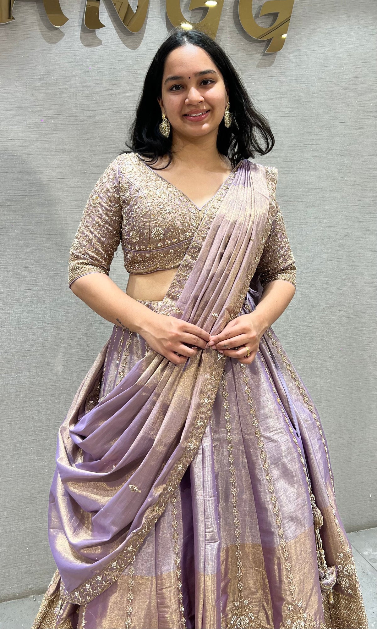 Metallic Lavender Silk Embroidered Lehenga Choli Set