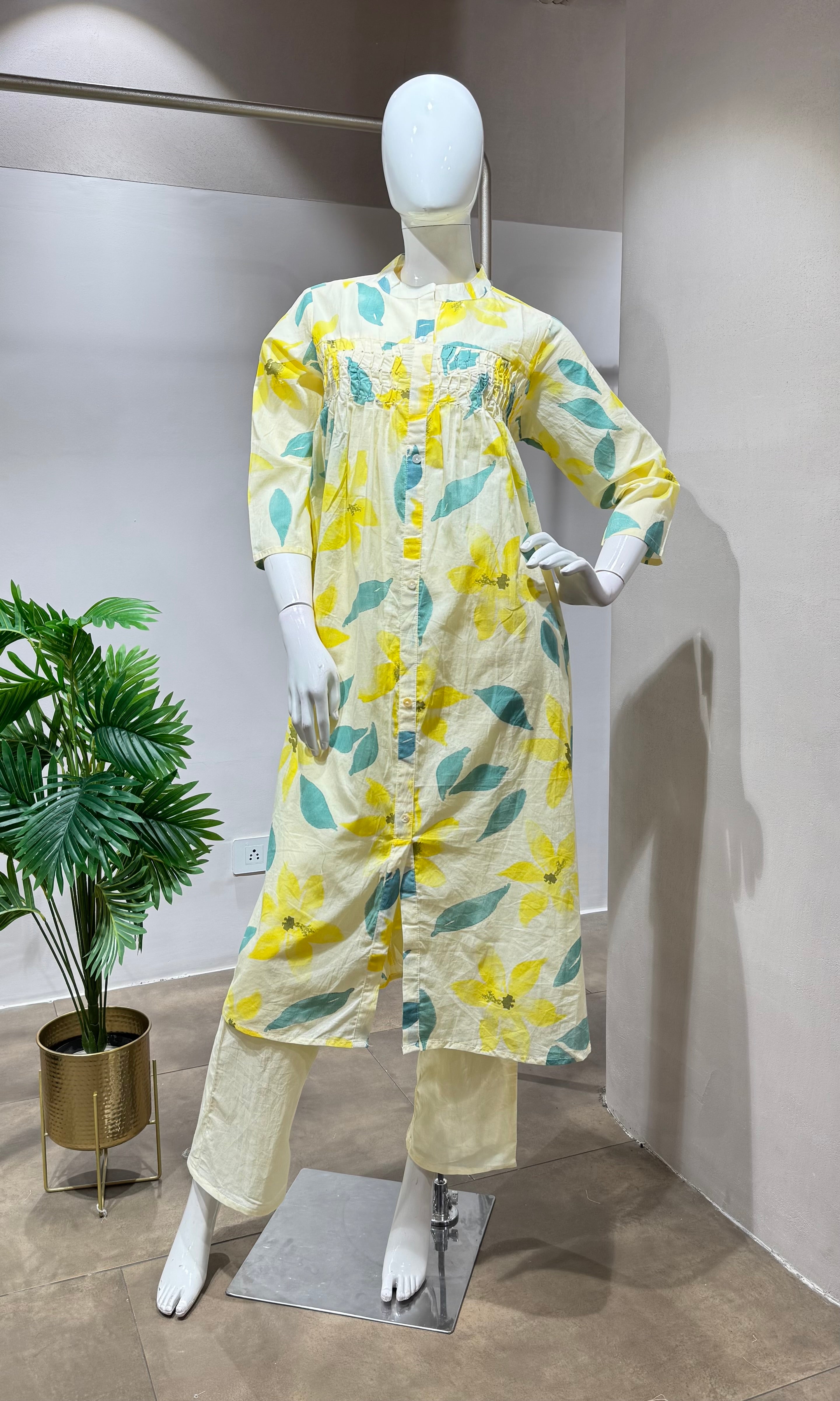 Yellow LEAF DESIGN SPRING SUMMER kurta set