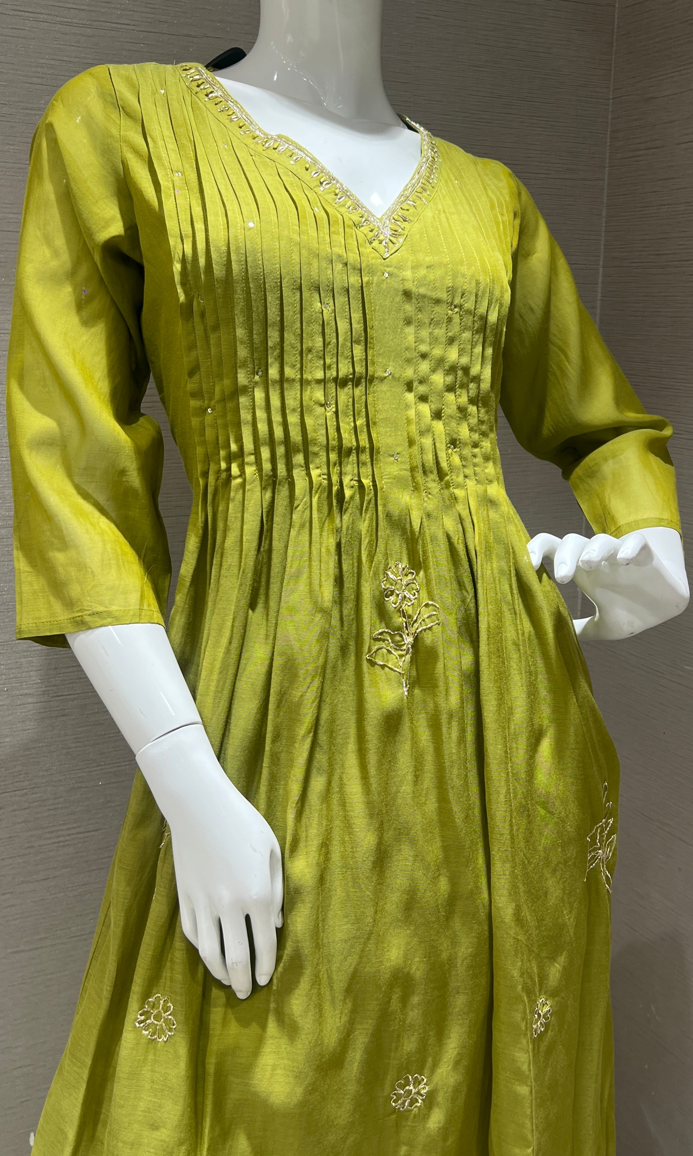 Green Anarkali - MUL CHANDERI KURTA SET