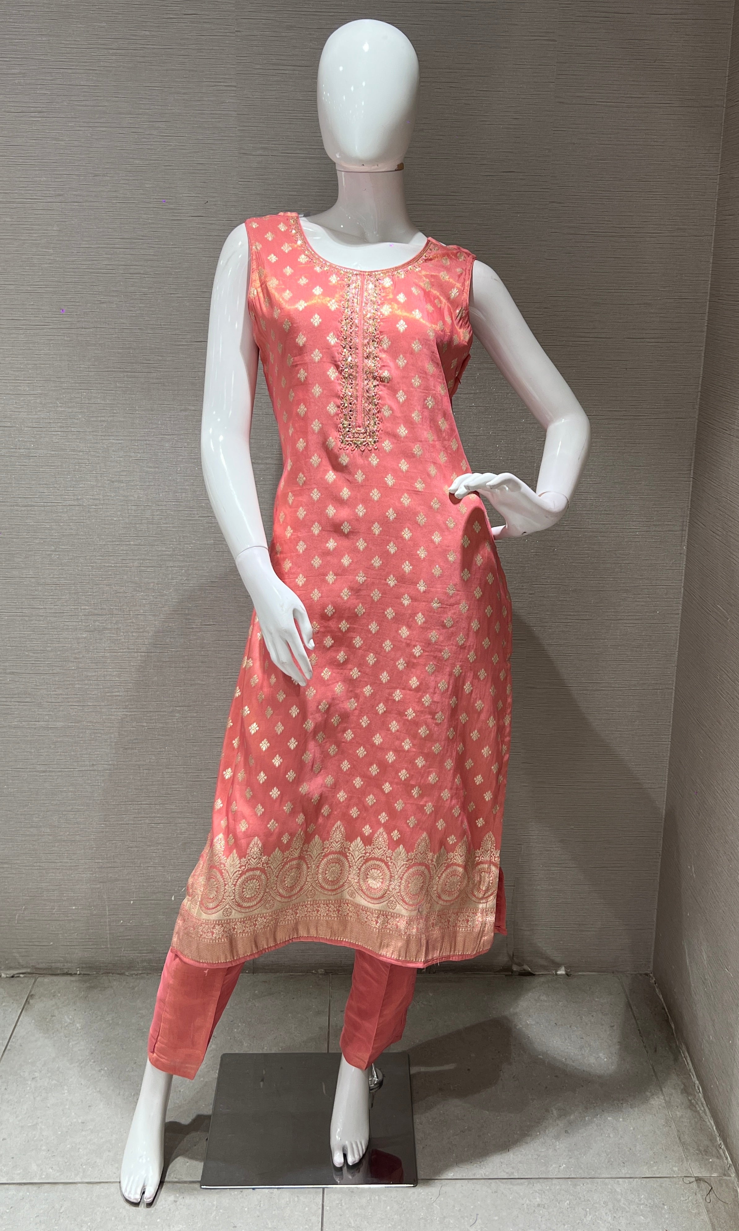 Peach BANARASI EMBROIDERED kurta set