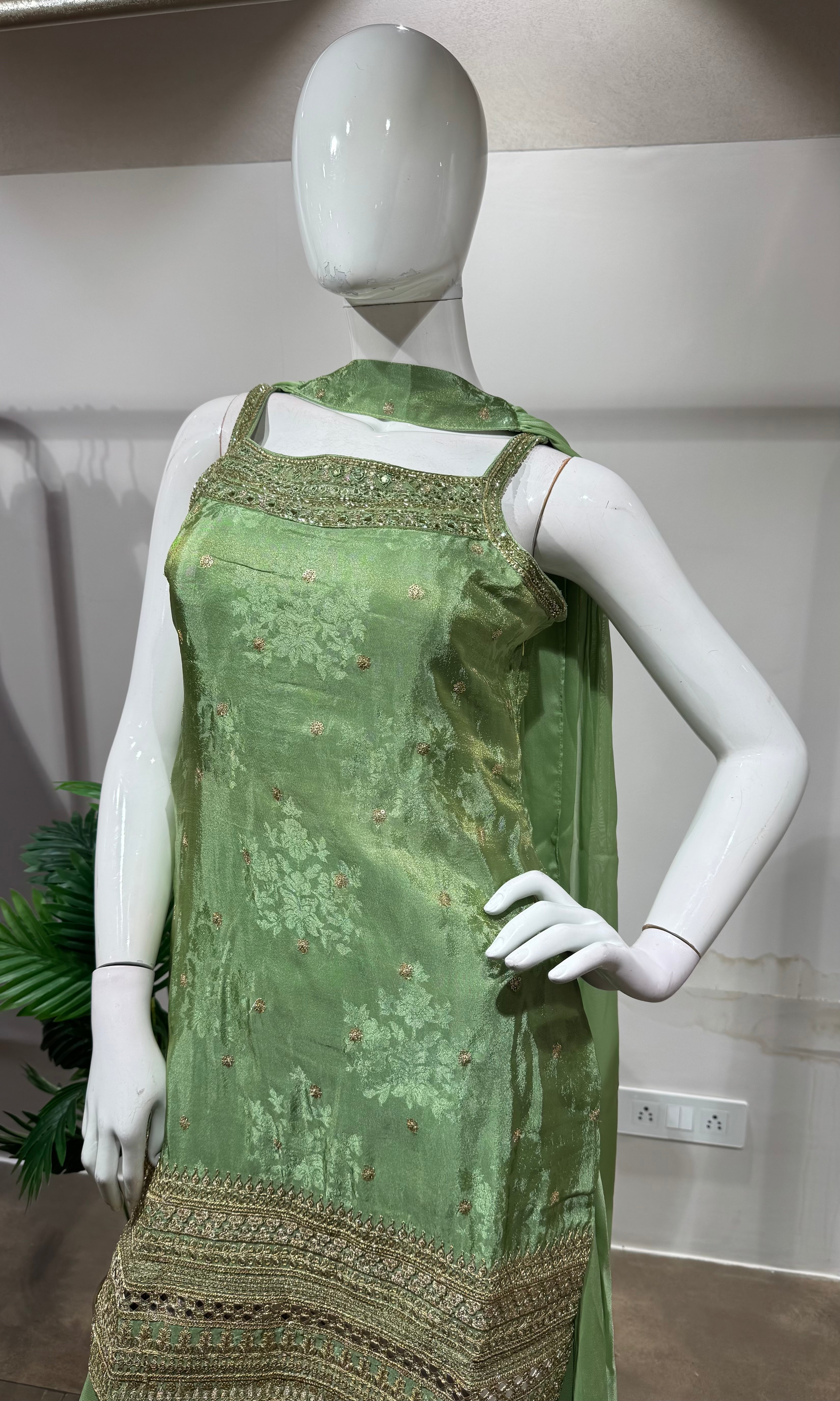 Green Embroidered Sharara Suit