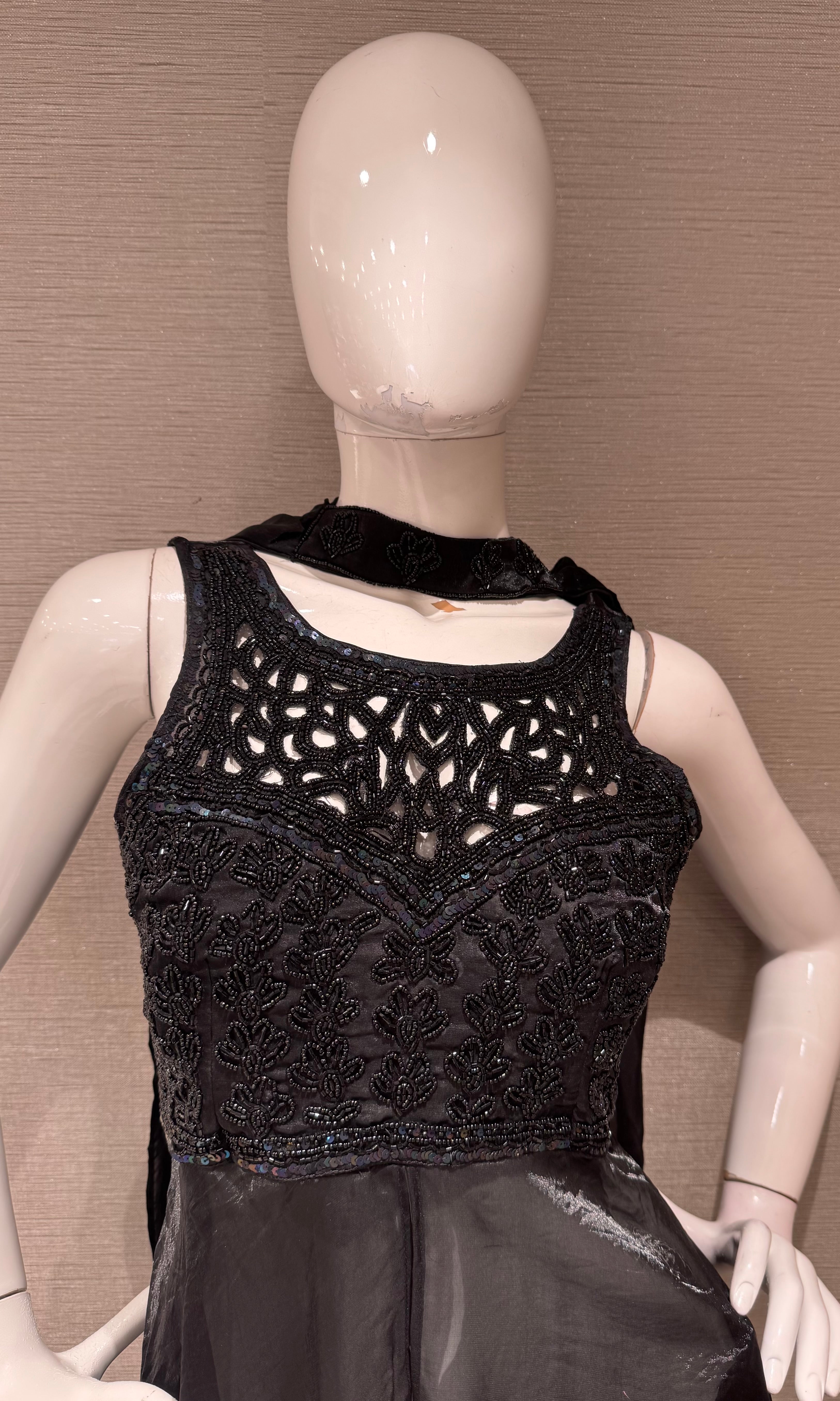 Black Beaded Shimmer Anarkali palazzo set