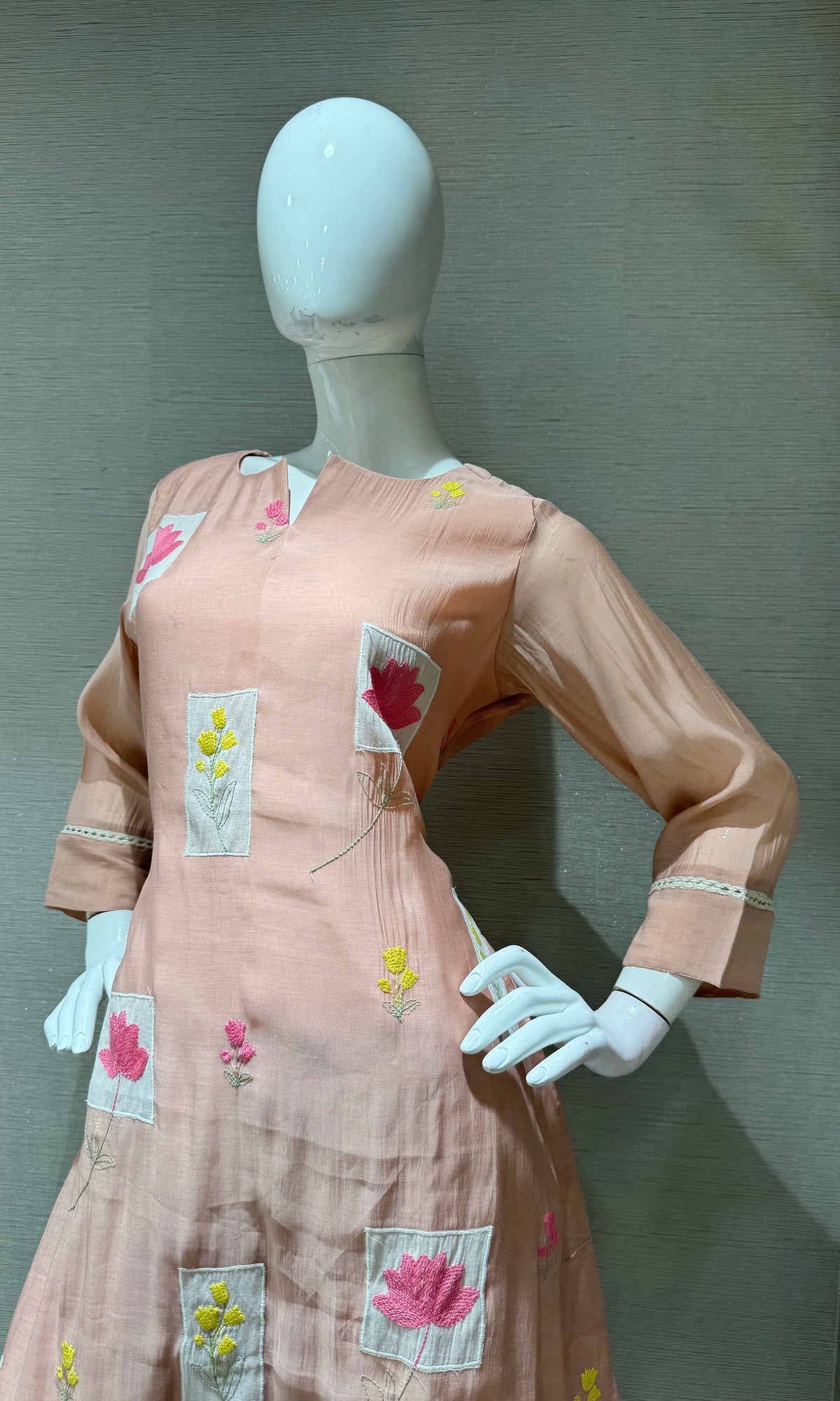 Blush Pink Floral Patchwork Kurta Set with Dupatta