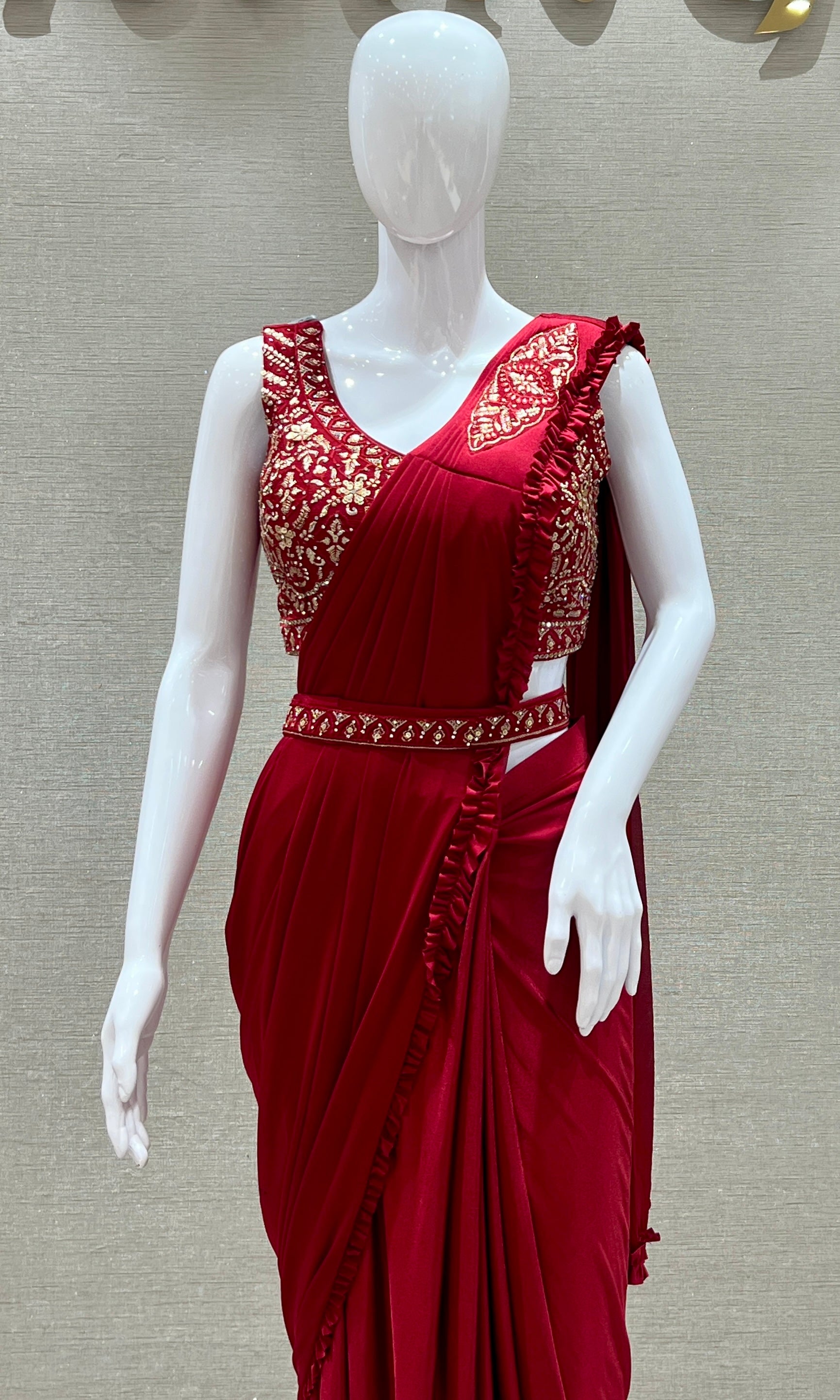 Maroon one minute saree