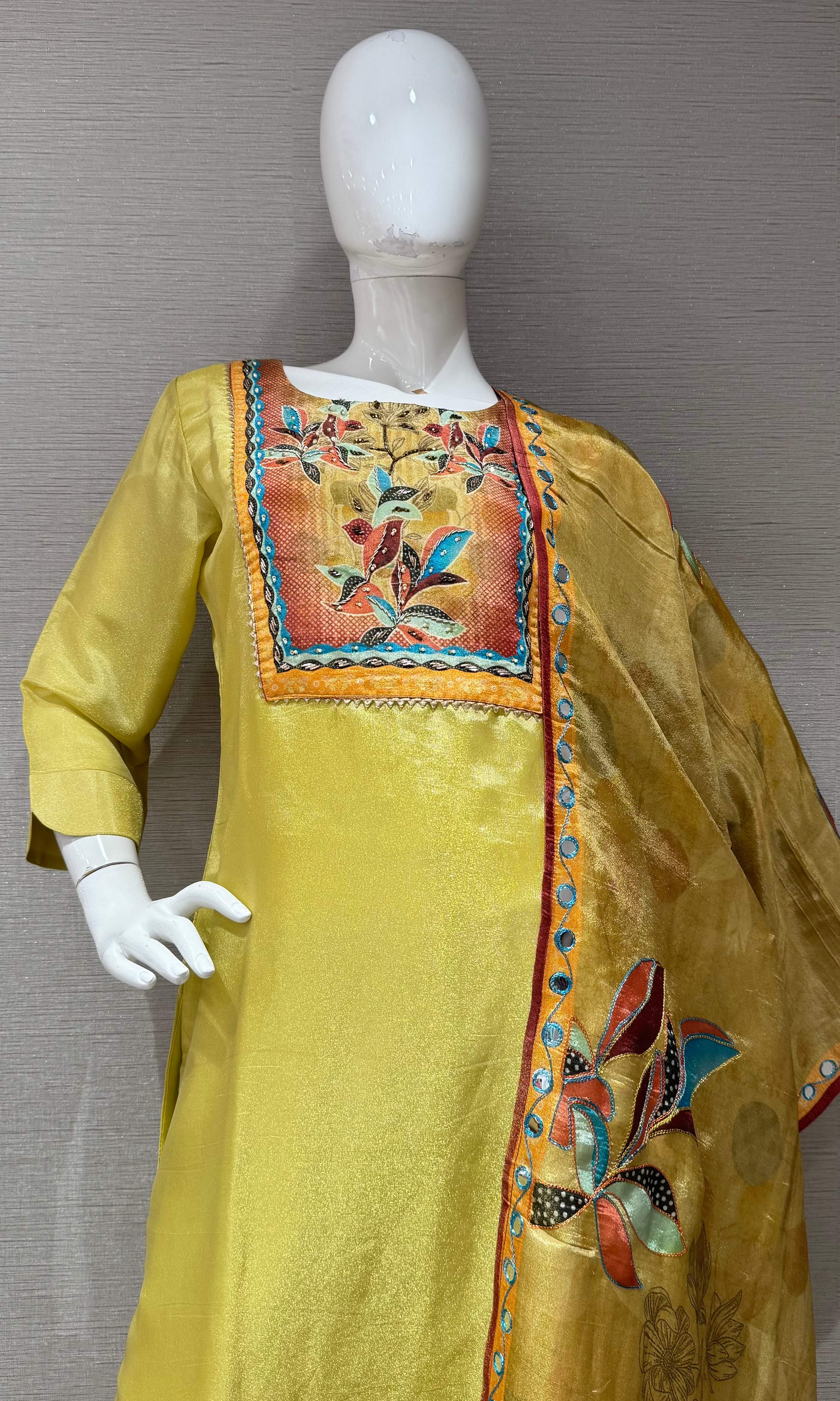 Yellow Chanderi Silk Embroidered Kurta Set
