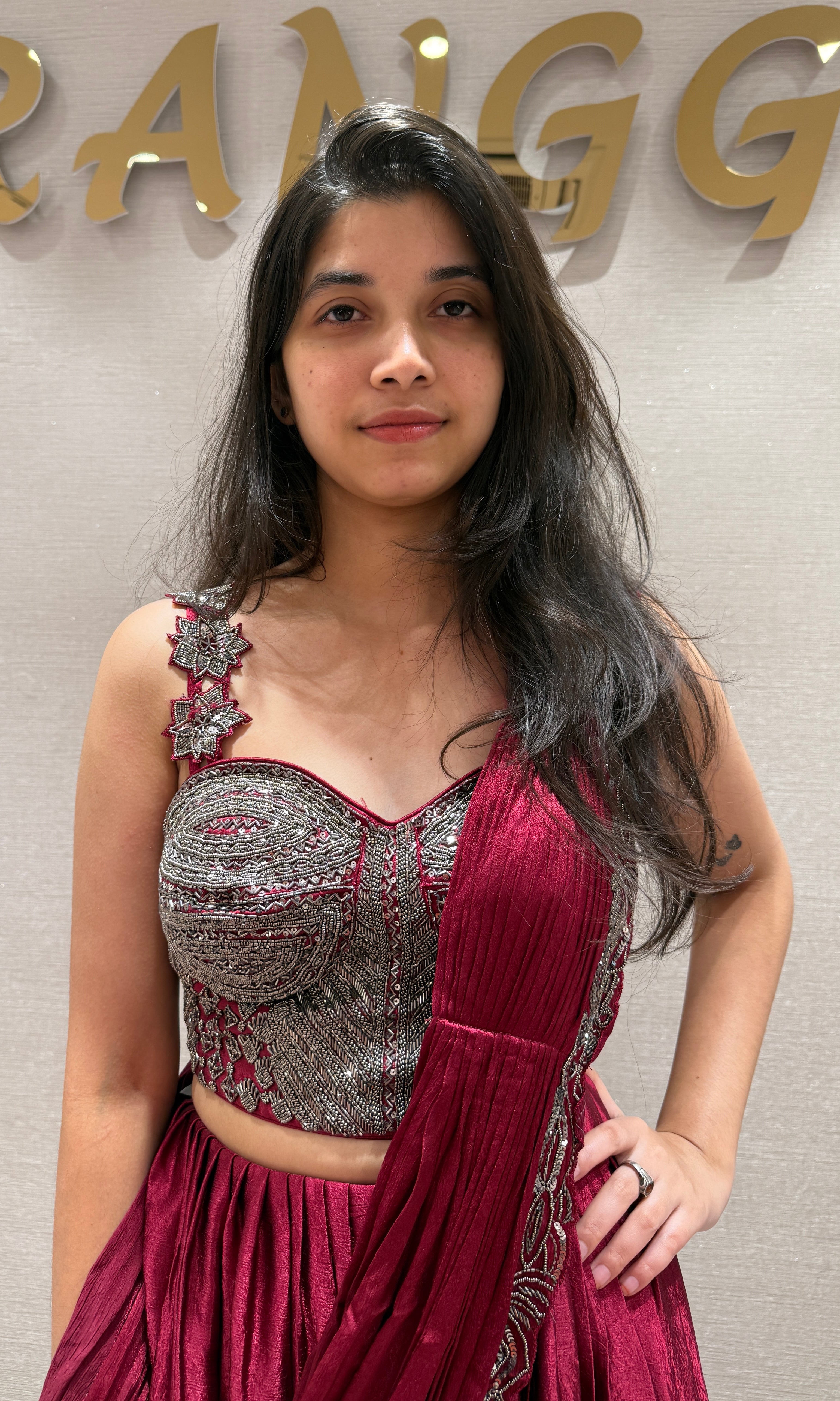 Maroon Silver Embellished Lehenga Set