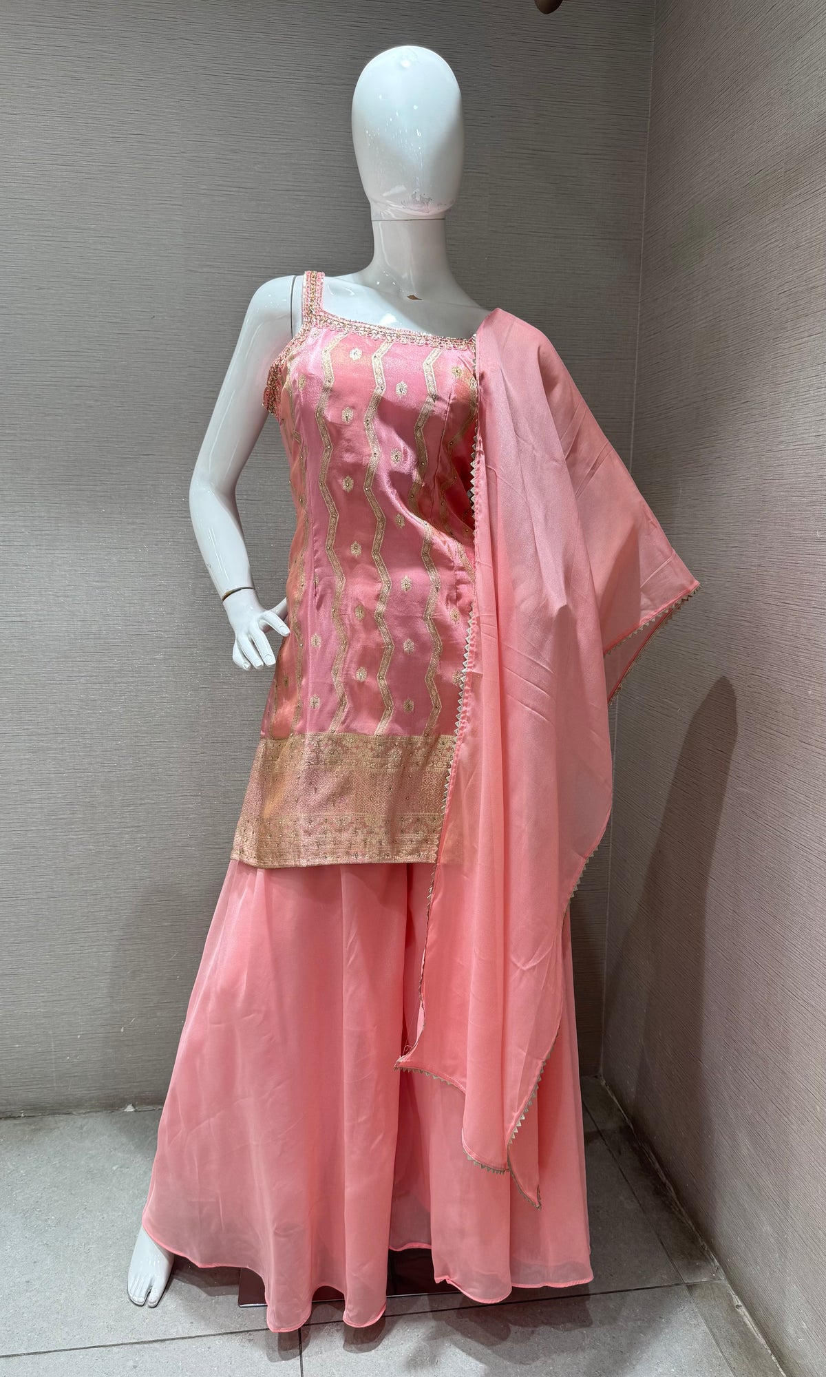 Baby Pink Georgette Flared Sharara set with Dupatta