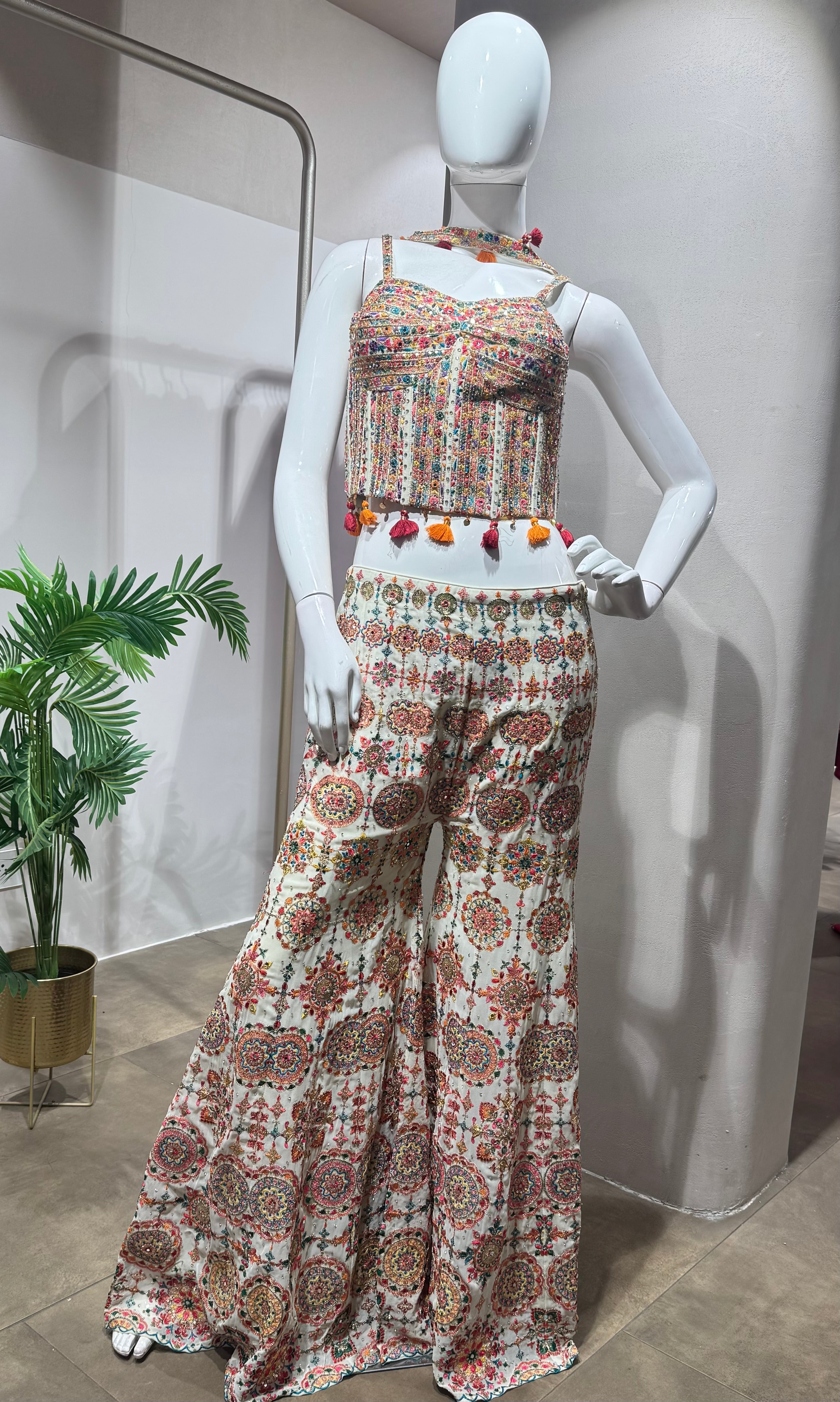 CREAM multicolor floral print palazzo set