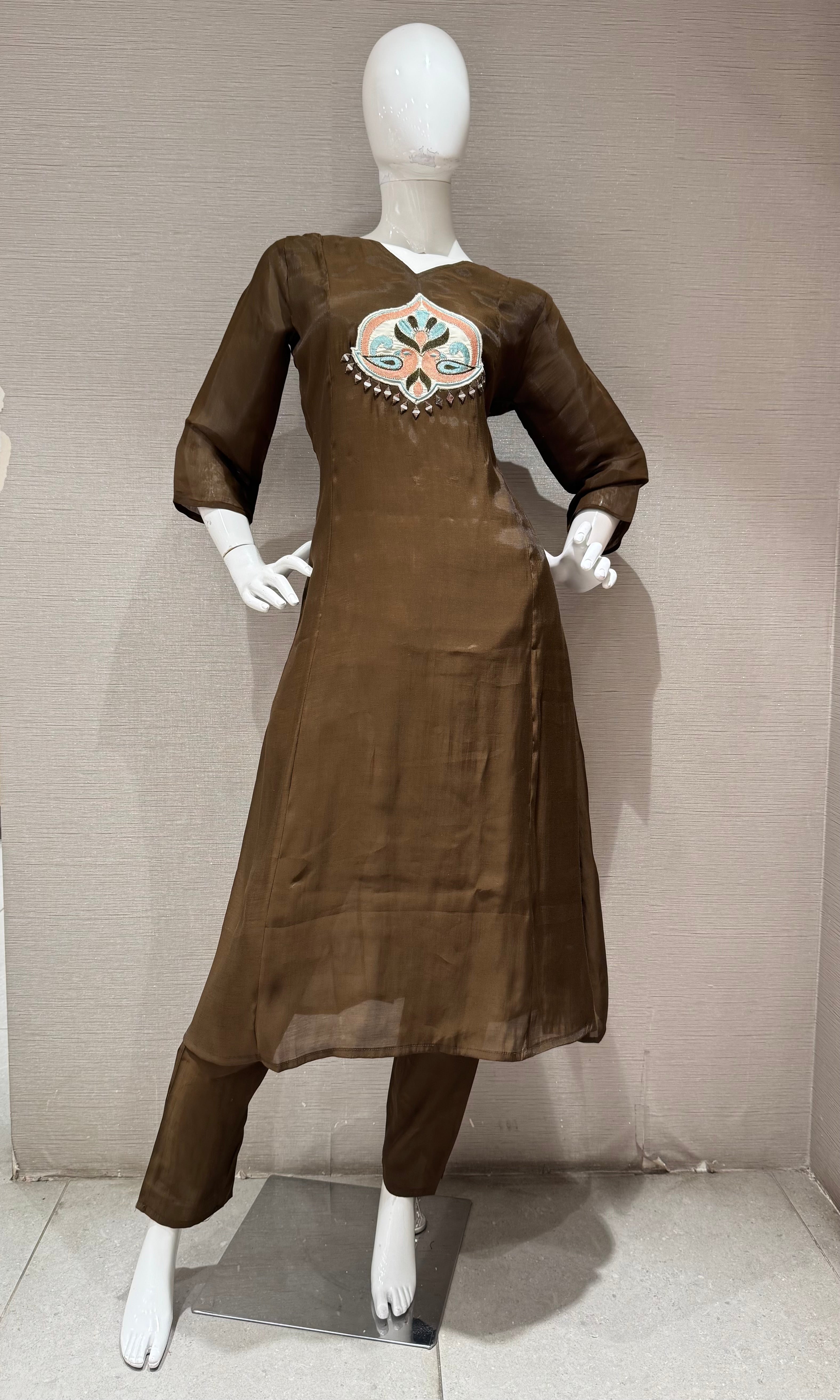Coffee Brown Kurta Set with Ethnic Dupatta