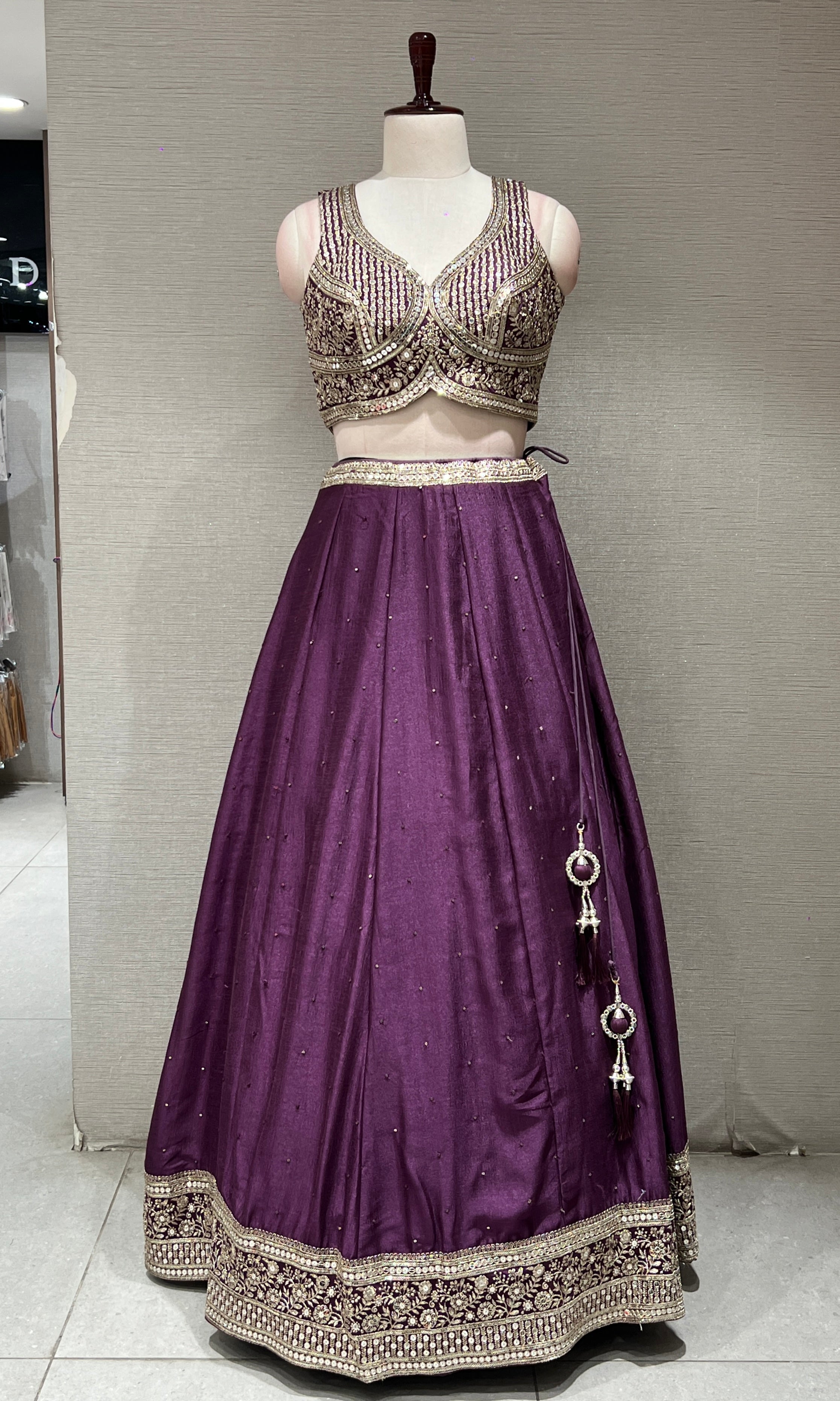 Wine GOLD EMBROIDERED Lehenga