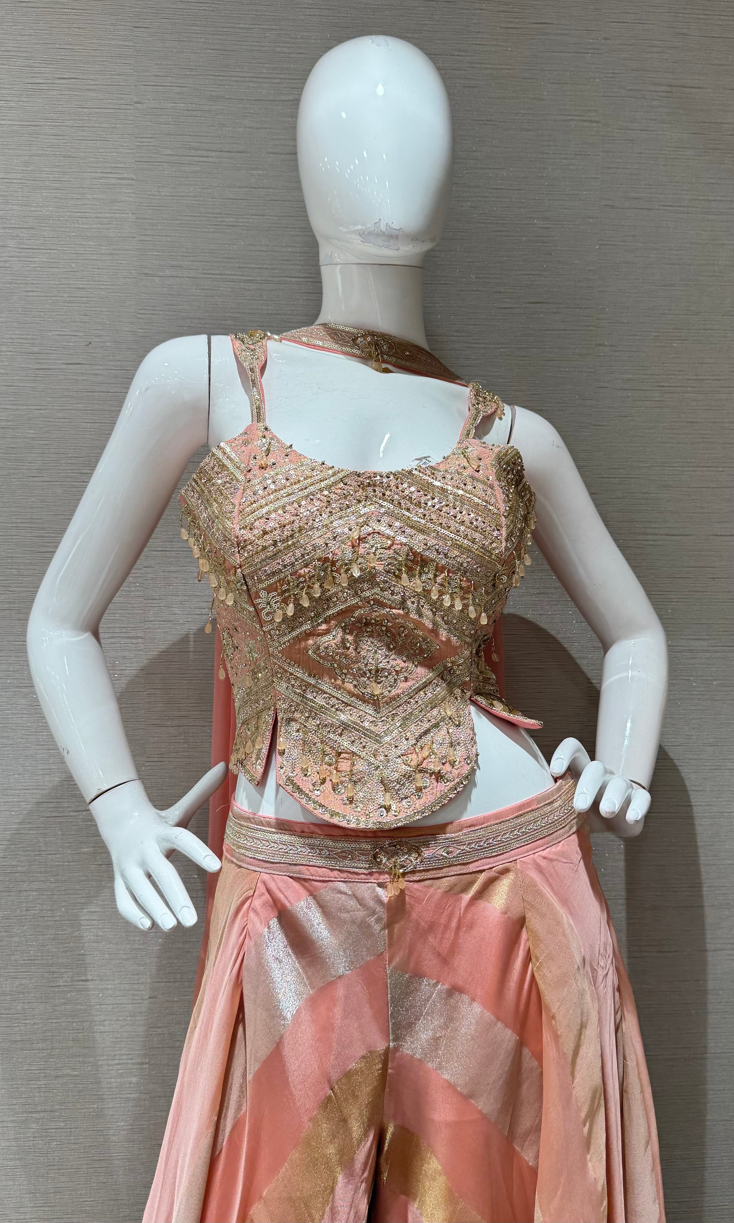 Peach High Glam Gold Crop Top Palazzo set