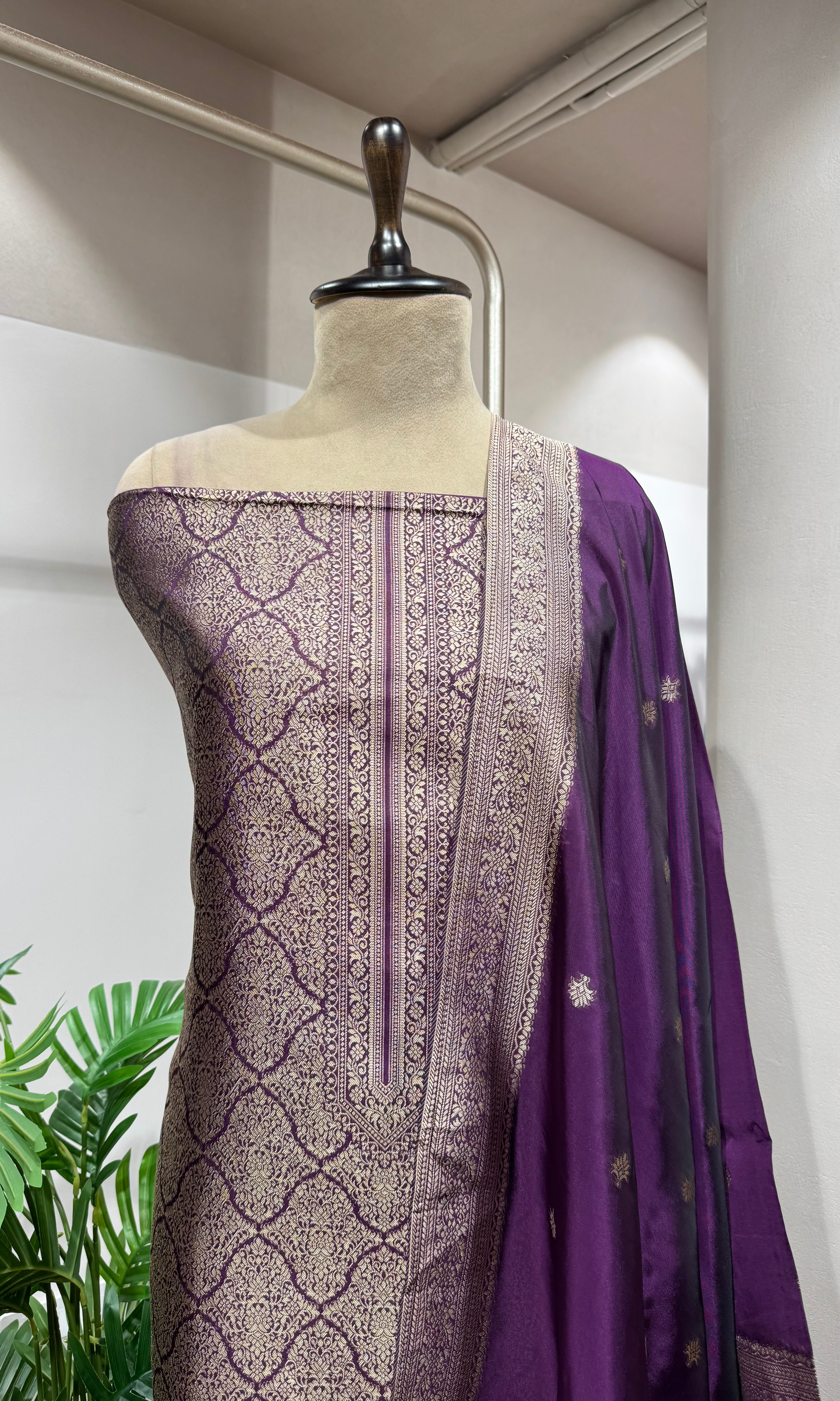 Wine Banarasi Silk DRESS MATERIAL