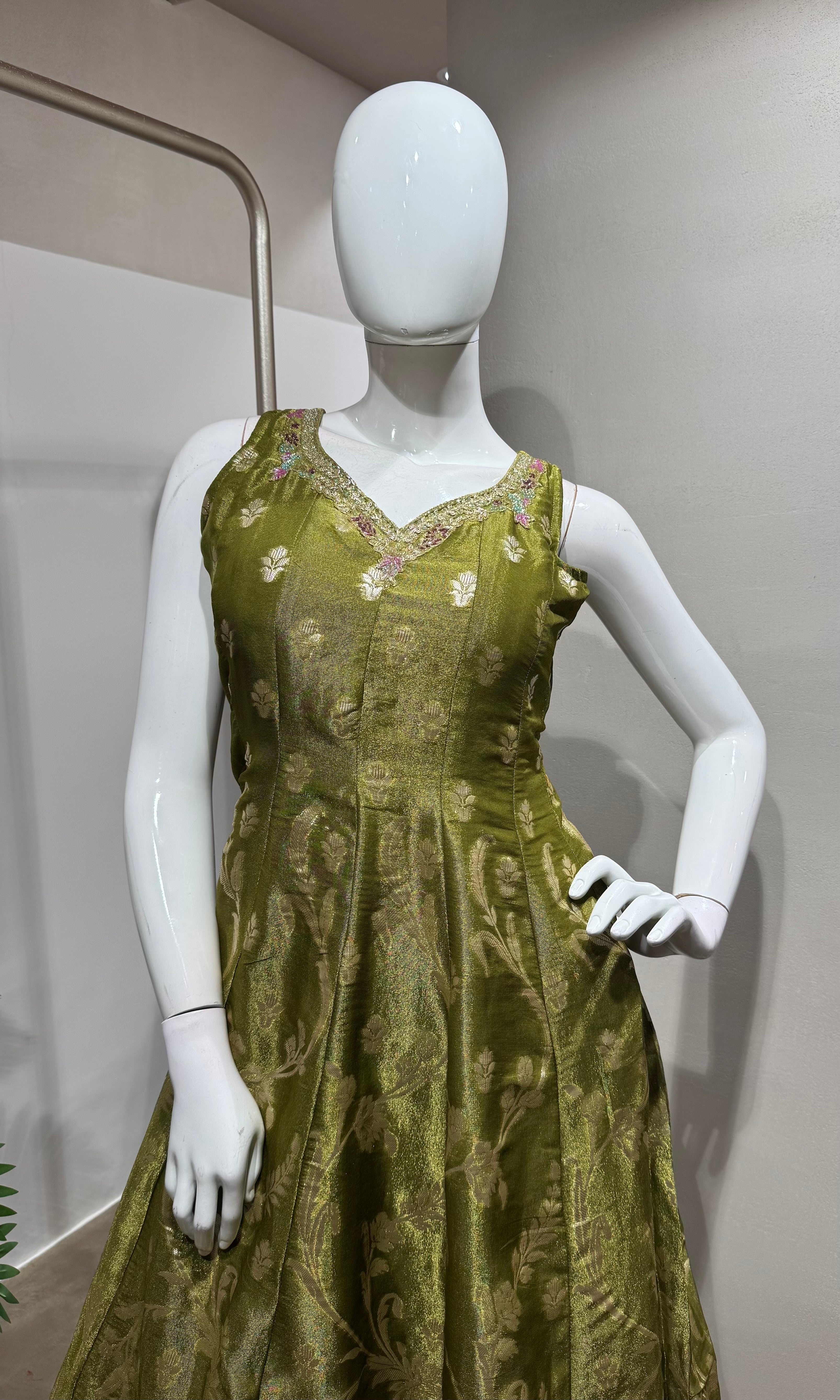 green embroidered silk ANARKALI suit set