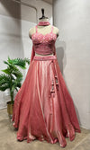 pink shimmer silk corset blouse lehenga
