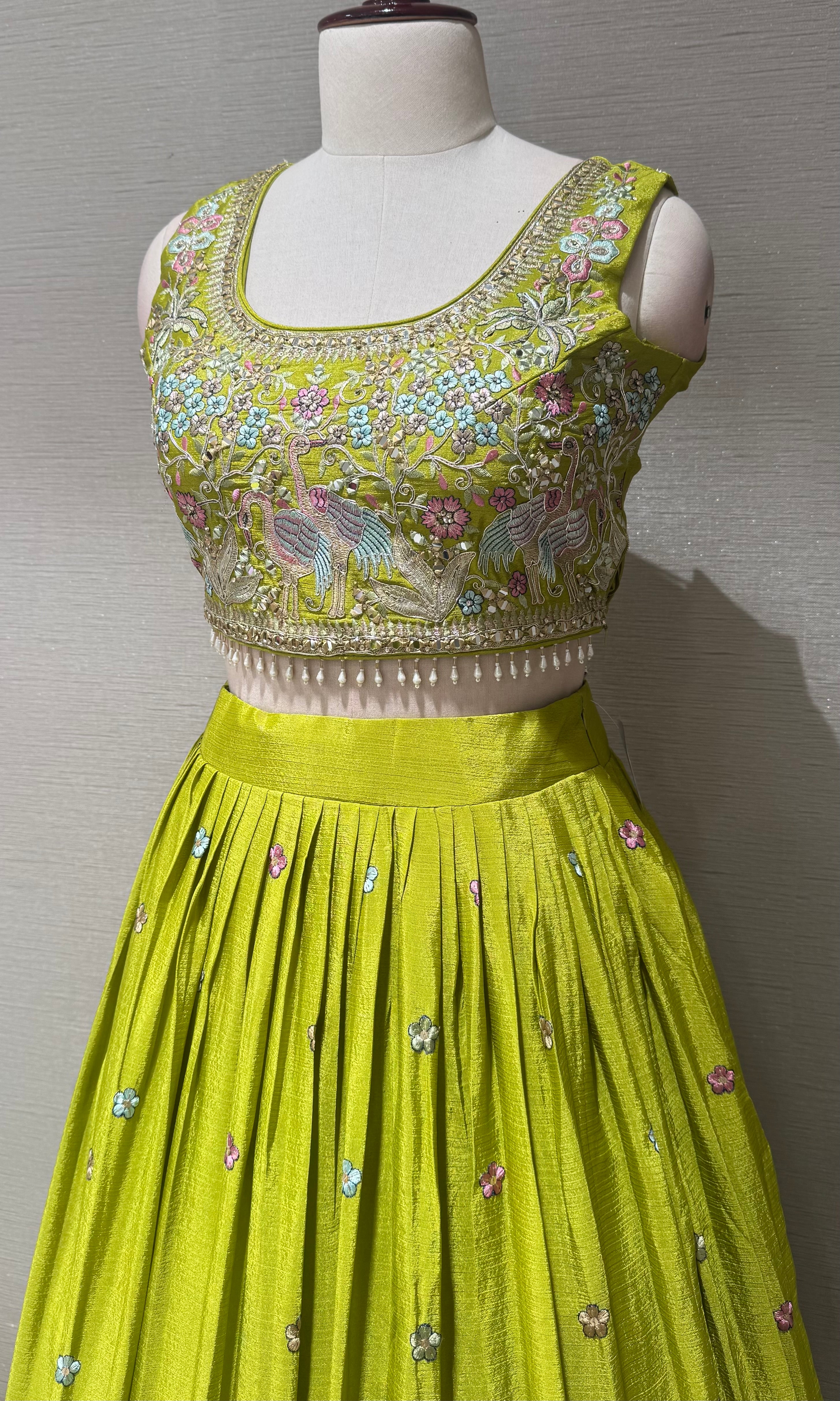 Green Tissue silk Forest Floral Lehenga set