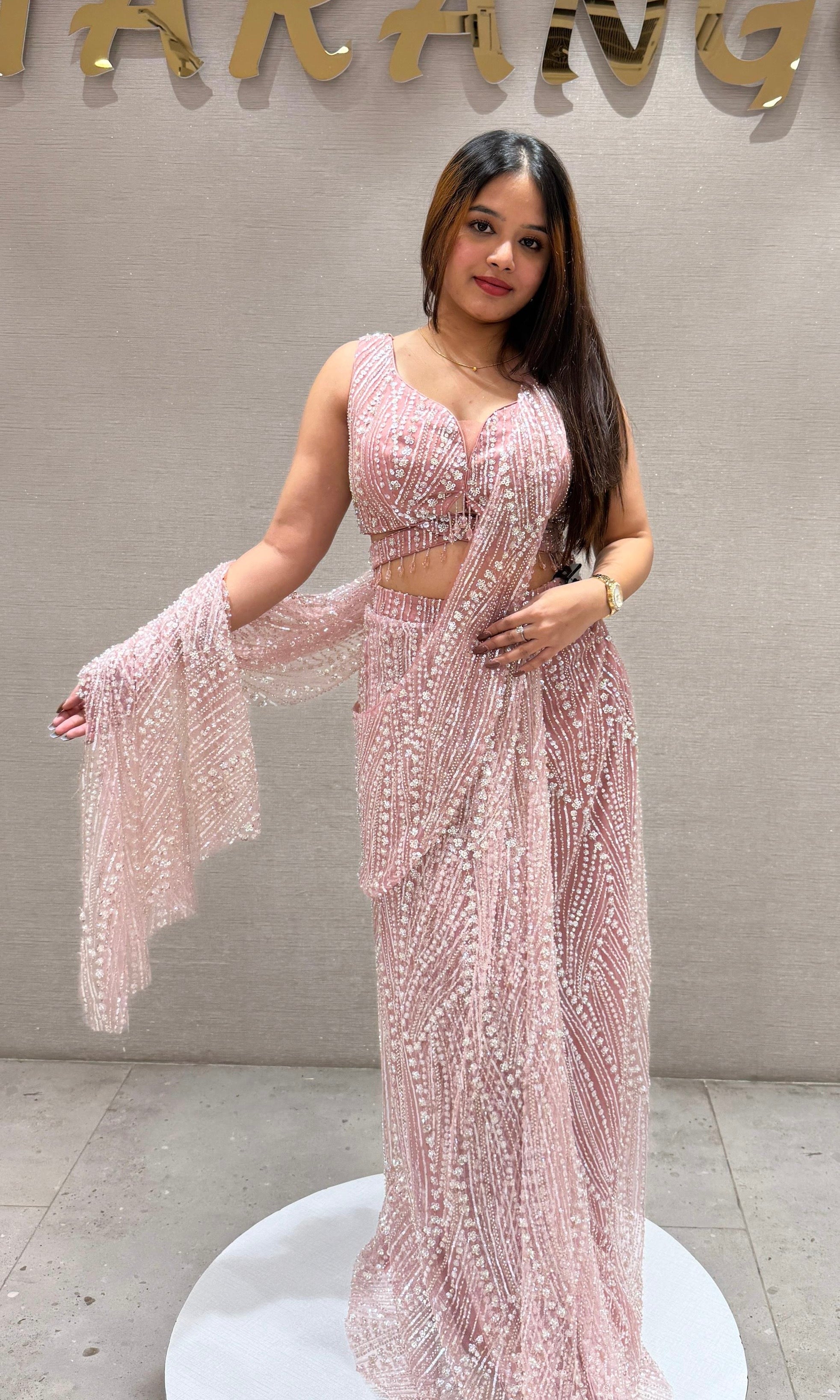 Baby pink one minute saree