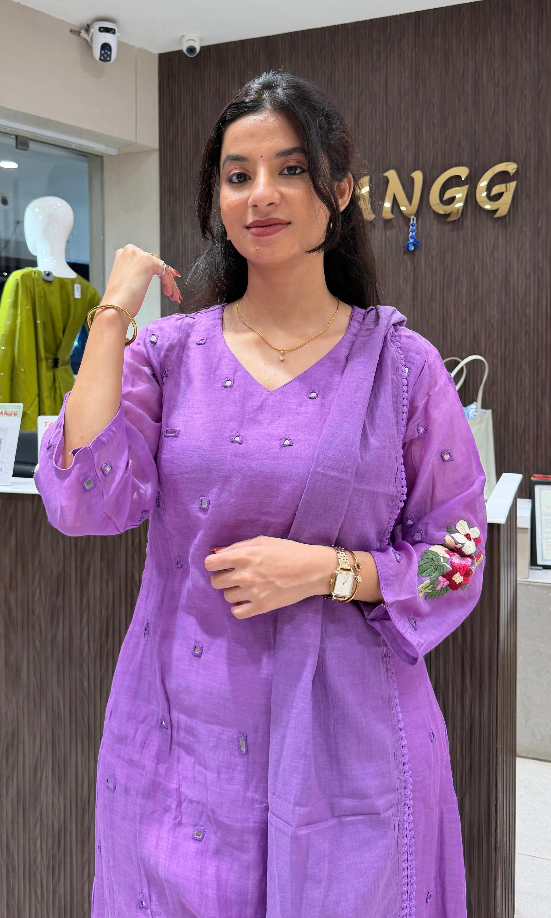 Purple Muslin Chikankari kurta set