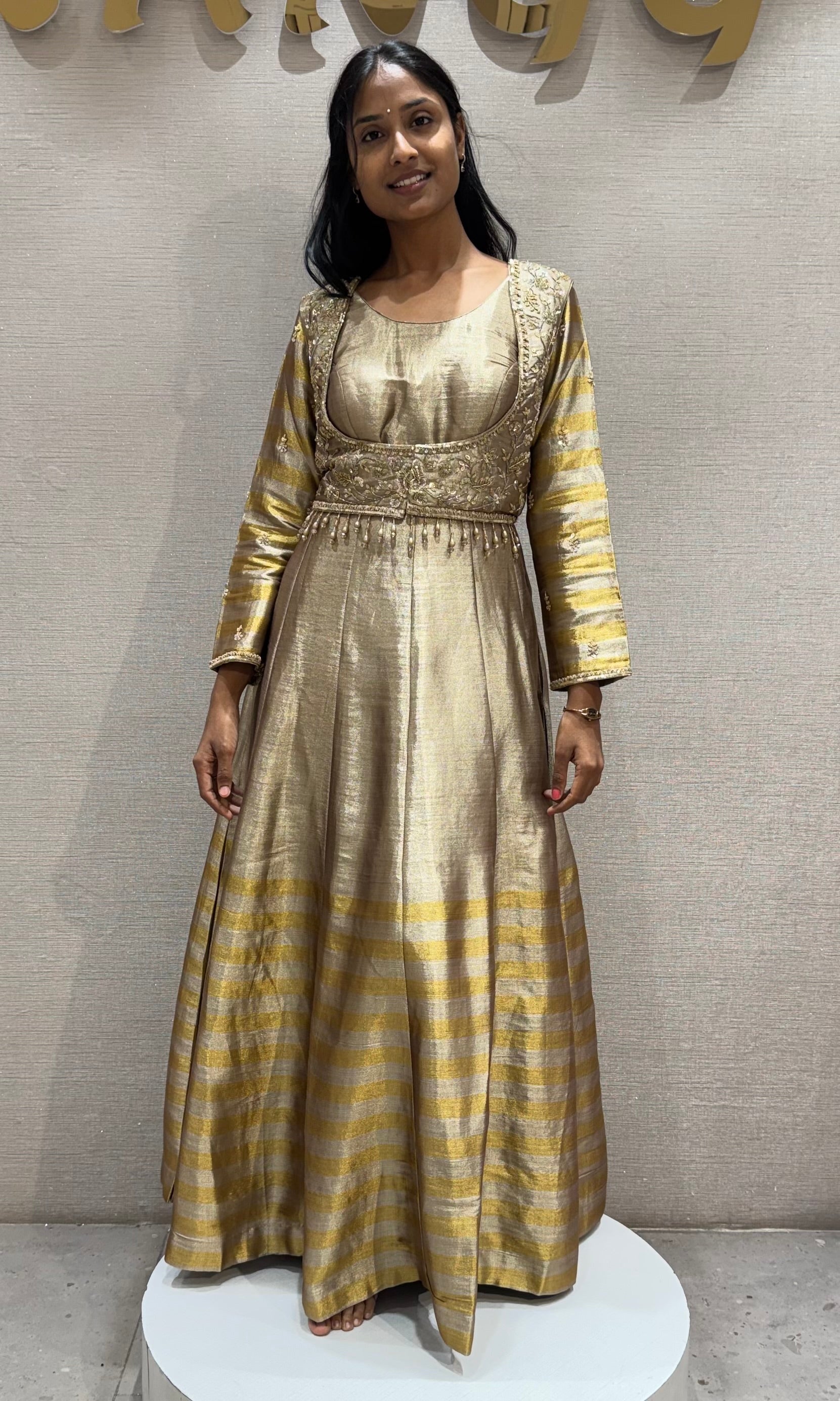 BIEGE Metallic Gold Tissue Silk Anarkali Gown