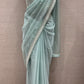 🌀Sea green saree with ready blous🌀