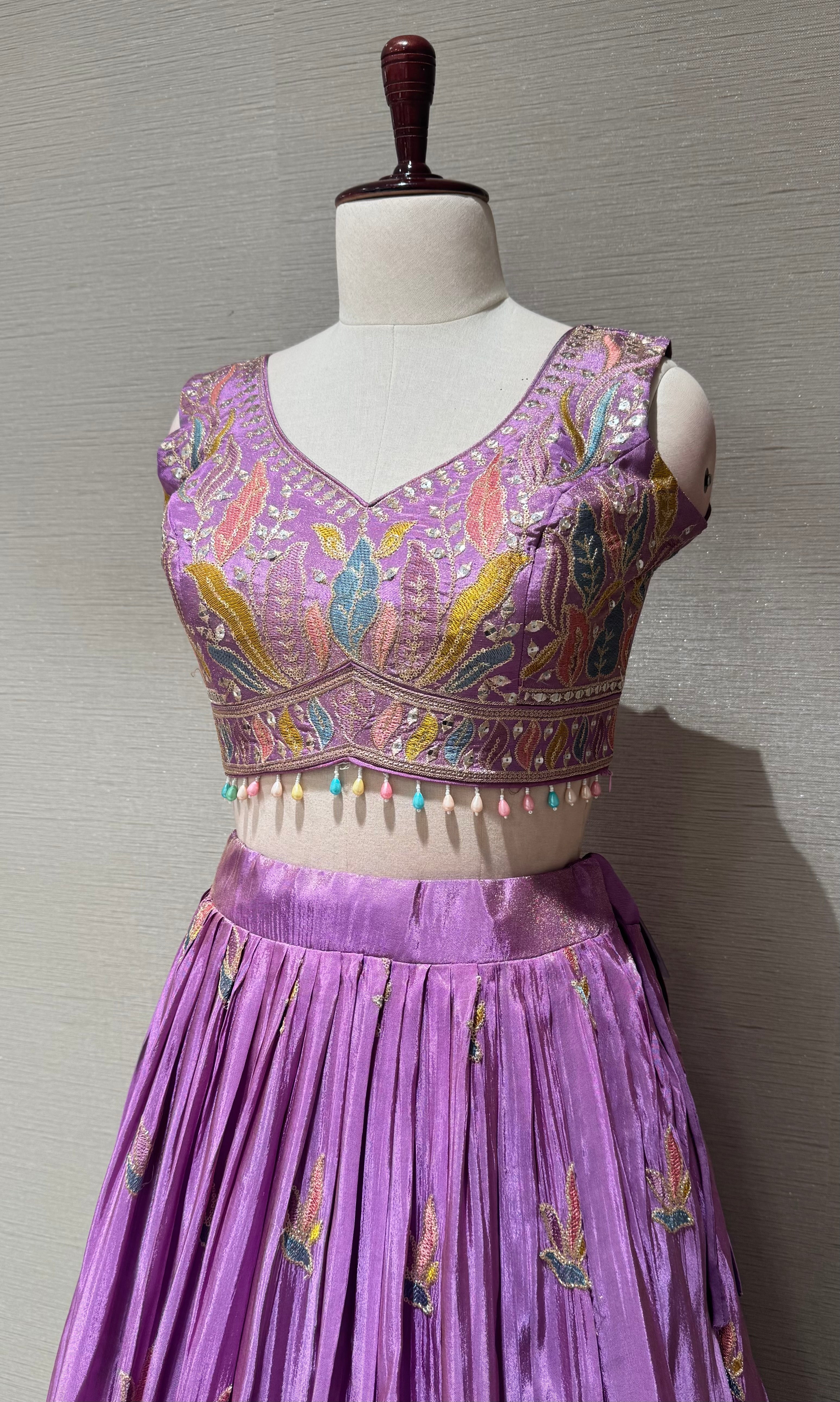 Lilac Tissue silk Floral Print Lehenga Set