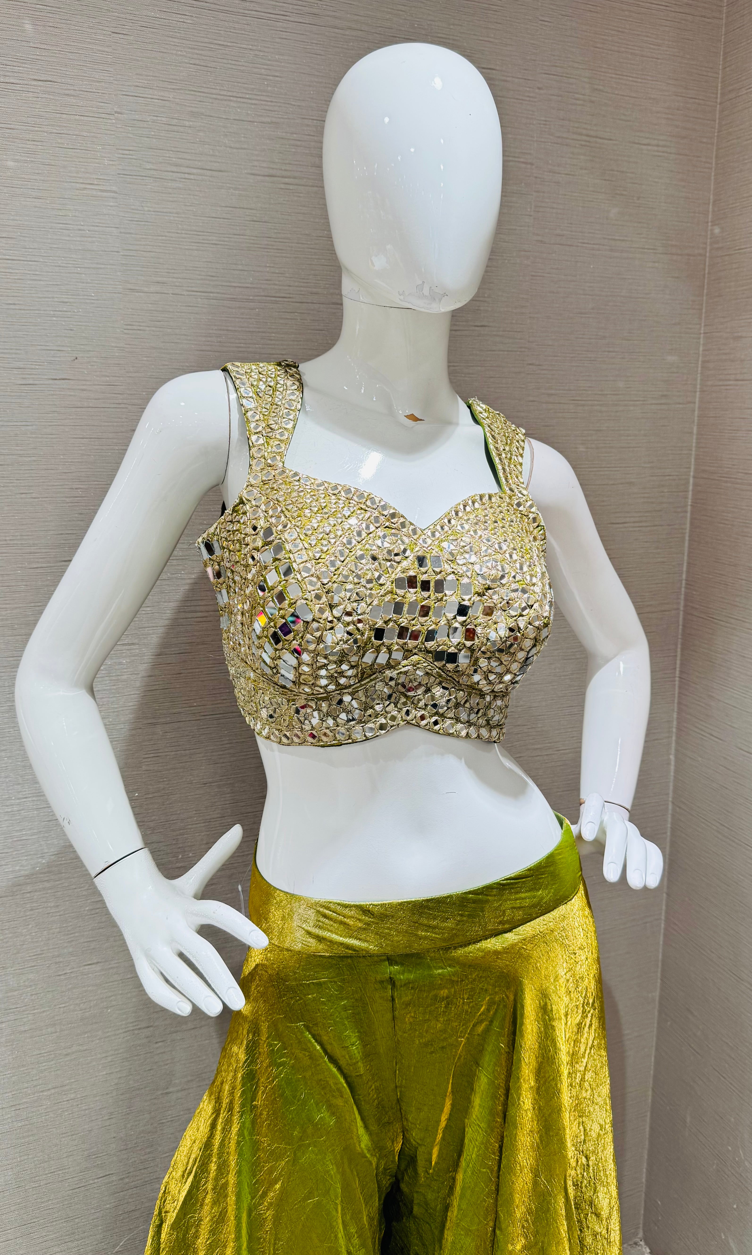 Olive Green Georgette Palazzo with Embellished Blouse