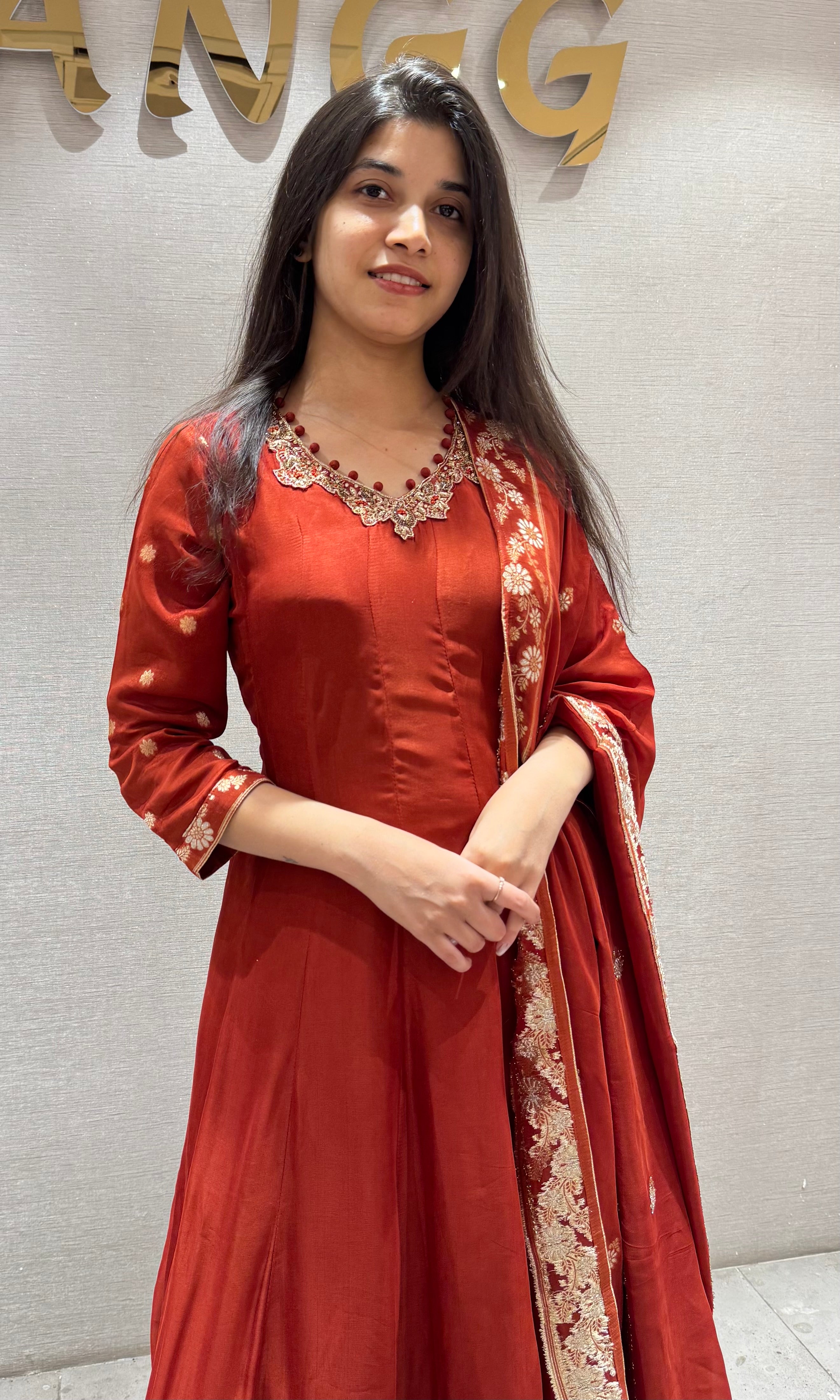 Rust Elegant Silk Anarkali PALAZZO SET